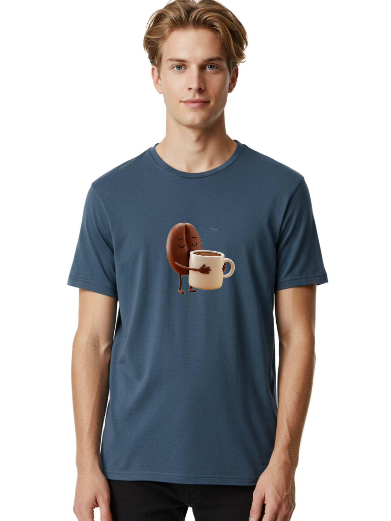 Coffee-Bean Men'S Graphic Tee, 100% Cotton, Comfortable Casual Summer Wear, Machine Washable, Coffee Bean, Anthropomorphic Character, Holding Coffee Cup, Warm Beverage, Coffee Lover, Cute Character, Cartoon Style, Morning Routine, Coffee Time Bab781 19