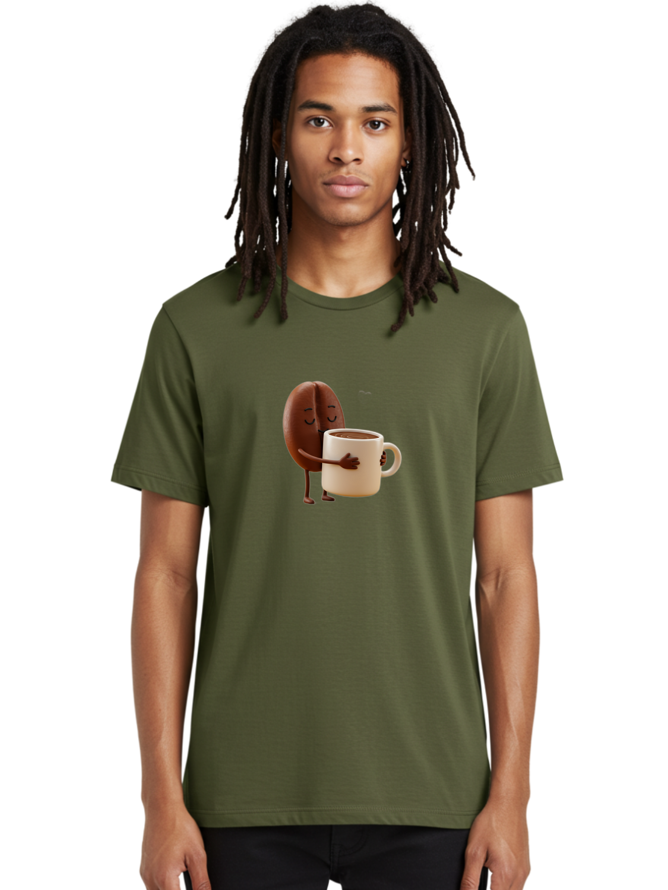 Coffee-Bean Men'S Graphic Tee, 100% Cotton, Comfortable Casual Summer Wear, Machine Washable, Coffee Bean, Anthropomorphic Character, Holding Coffee Cup, Warm Beverage, Coffee Lover, Cute Character, Cartoon Style, Morning Routine, Coffee Time Bab781 21