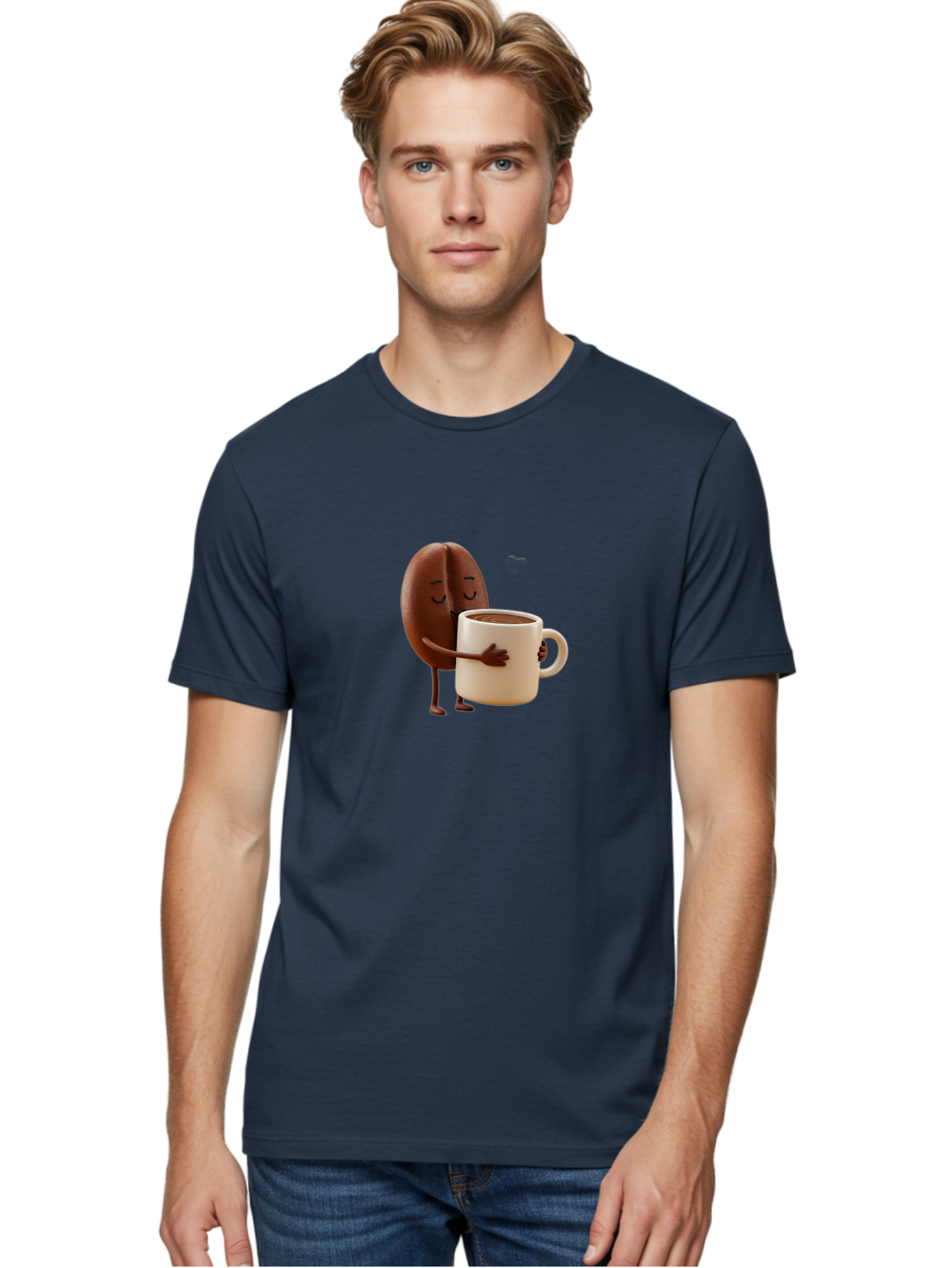 Coffee-Bean Men'S Graphic Tee, 100% Cotton, Comfortable Casual Summer Wear, Machine Washable, Coffee Bean, Anthropomorphic Character, Holding Coffee Cup, Warm Beverage, Coffee Lover, Cute Character, Cartoon Style, Morning Routine, Coffee Time Bab781 16