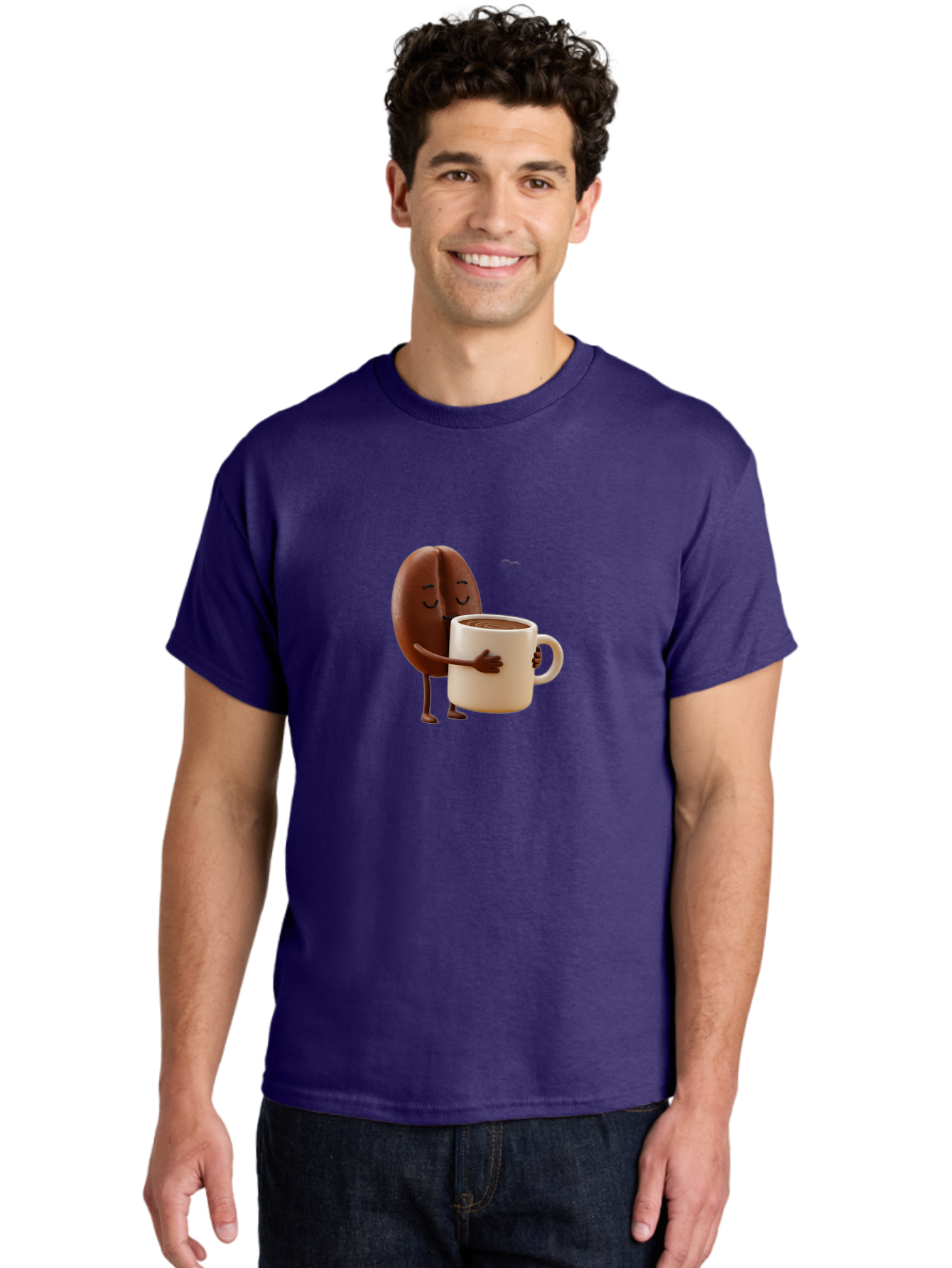 Coffee-Bean Men'S Graphic Tee, 100% Cotton, Comfortable Casual Summer Wear, Machine Washable, Coffee Bean, Anthropomorphic Character, Holding Coffee Cup, Warm Beverage, Coffee Lover, Cute Character, Cartoon Style, Morning Routine, Coffee Time Bab781 29
