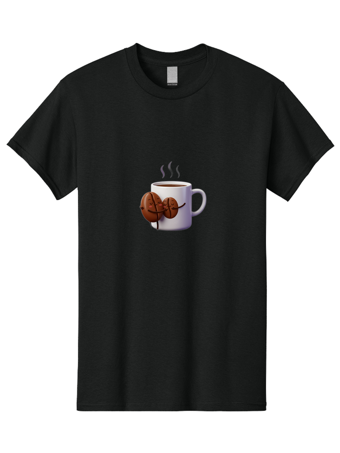 Coffee-Beans-Hugging-Coffee-Mug Men'S Graphic Tee, 100% Cotton, Comfortable Casual Summer Wear, Machine Washable, Cartoon Coffee Beans, Steaming Hot Coffee, Coffee Cups, Morning Coffee, Coffee Lovers, Coffee Break Bab782 13