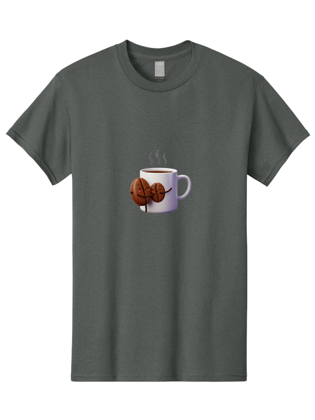 Coffee-Beans-Hugging-Coffee-Mug Men'S Graphic Tee, 100% Cotton, Comfortable Casual Summer Wear, Machine Washable, Cartoon Coffee Beans, Steaming Hot Coffee, Coffee Cups, Morning Coffee, Coffee Lovers, Coffee Break Bab782 8