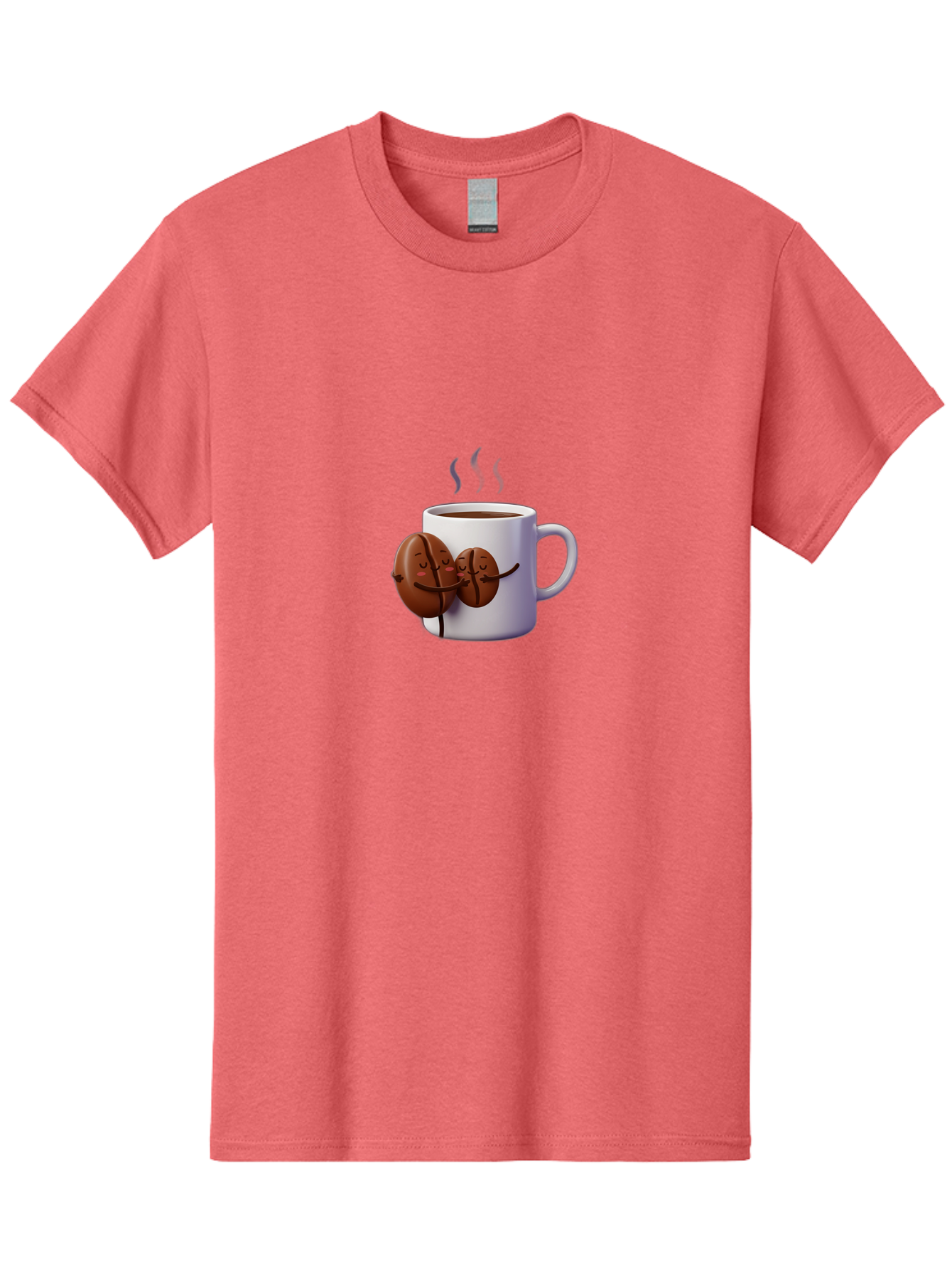 Coffee-Beans-Hugging-Coffee-Mug Men'S Graphic Tee, 100% Cotton, Comfortable Casual Summer Wear, Machine Washable, Cartoon Coffee Beans, Steaming Hot Coffee, Coffee Cups, Morning Coffee, Coffee Lovers, Coffee Break Bab782 1