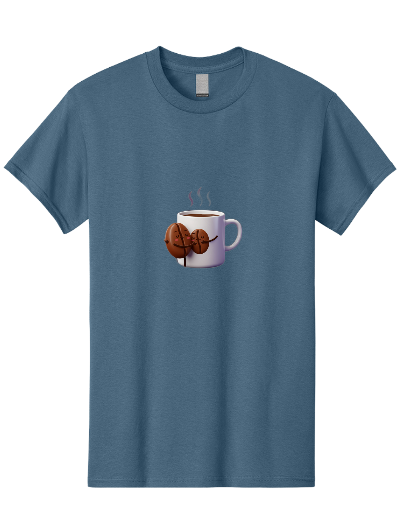 Coffee-Beans-Hugging-Coffee-Mug Men'S Graphic Tee, 100% Cotton, Comfortable Casual Summer Wear, Machine Washable, Cartoon Coffee Beans, Steaming Hot Coffee, Coffee Cups, Morning Coffee, Coffee Lovers, Coffee Break Bab782 10