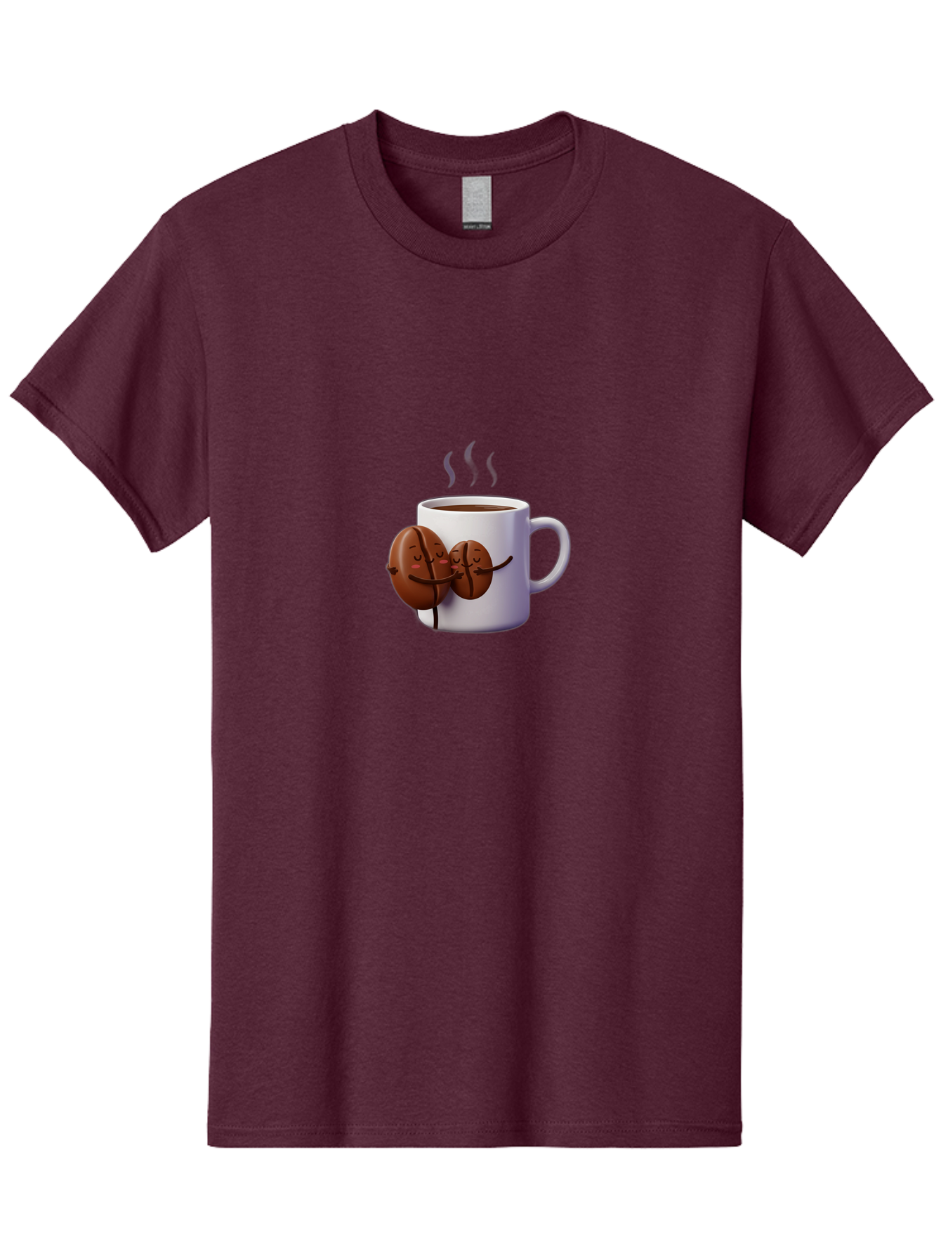Coffee-Beans-Hugging-Coffee-Mug Men'S Graphic Tee, 100% Cotton, Comfortable Casual Summer Wear, Machine Washable, Cartoon Coffee Beans, Steaming Hot Coffee, Coffee Cups, Morning Coffee, Coffee Lovers, Coffee Break Bab782 12