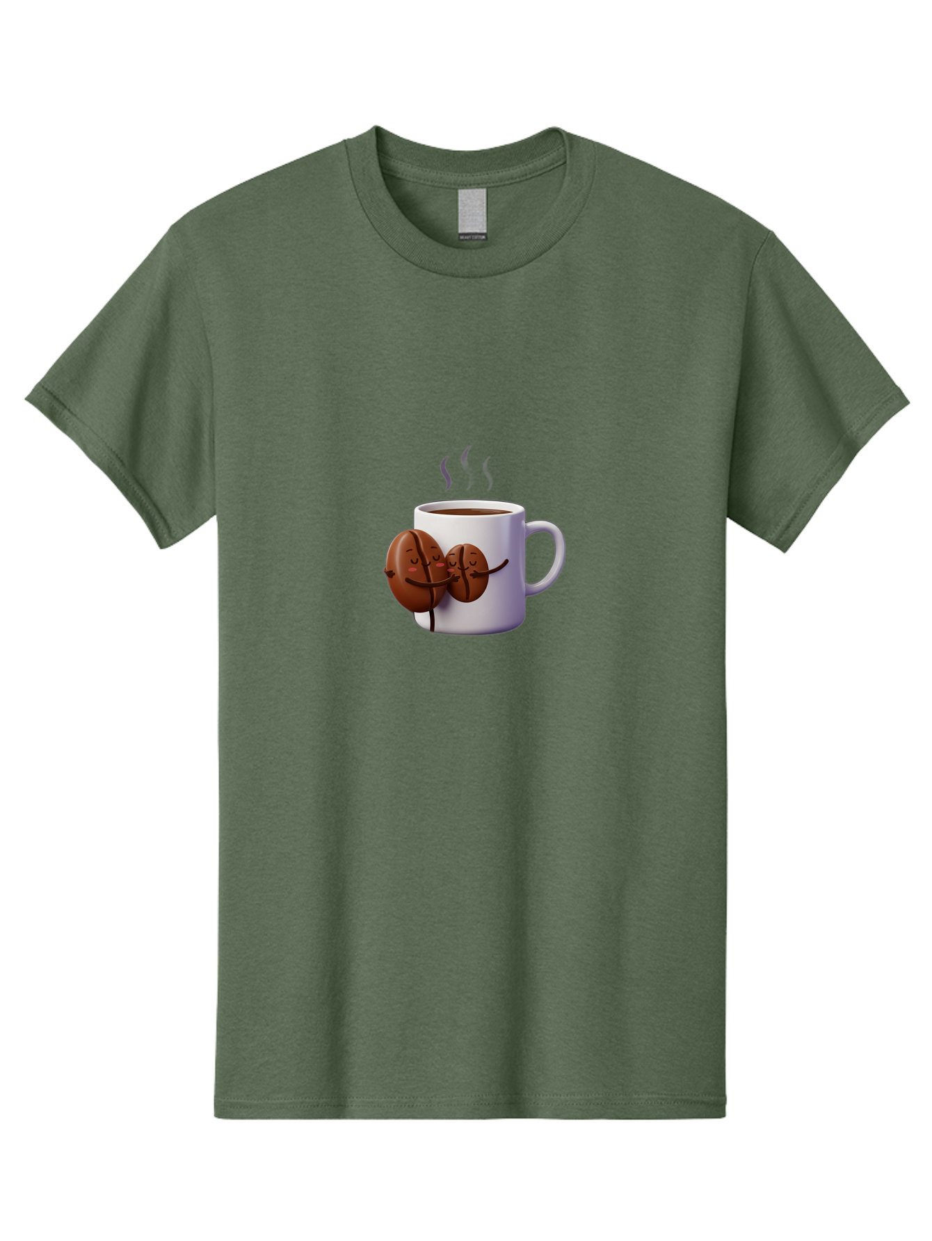 Coffee-Beans-Hugging-Coffee-Mug Men'S Graphic Tee, 100% Cotton, Comfortable Casual Summer Wear, Machine Washable, Cartoon Coffee Beans, Steaming Hot Coffee, Coffee Cups, Morning Coffee, Coffee Lovers, Coffee Break Bab782 5