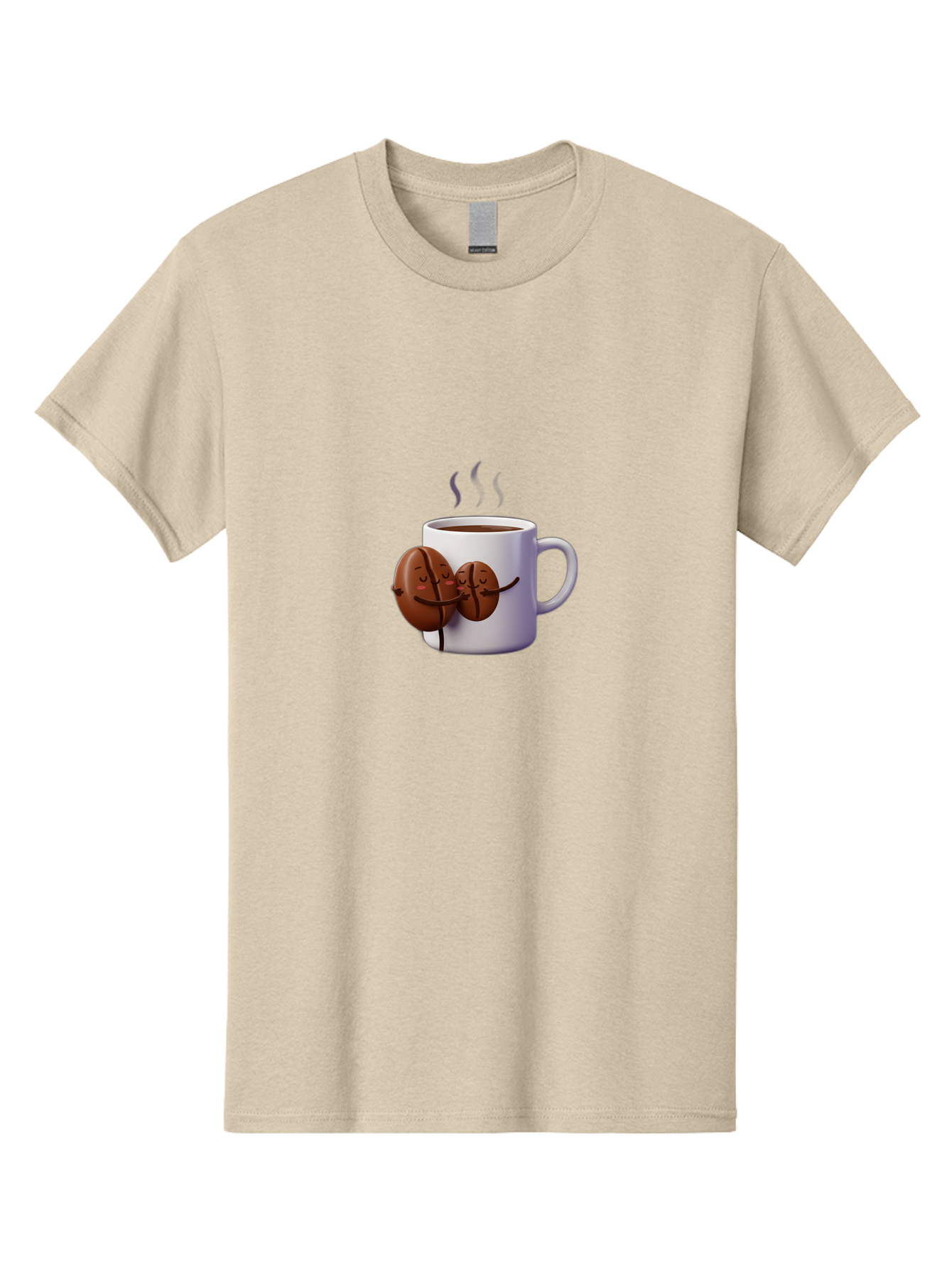 Coffee-Beans-Hugging-Coffee-Mug Men'S Graphic Tee, 100% Cotton, Comfortable Casual Summer Wear, Machine Washable, Cartoon Coffee Beans, Steaming Hot Coffee, Coffee Cups, Morning Coffee, Coffee Lovers, Coffee Break Bab782 6
