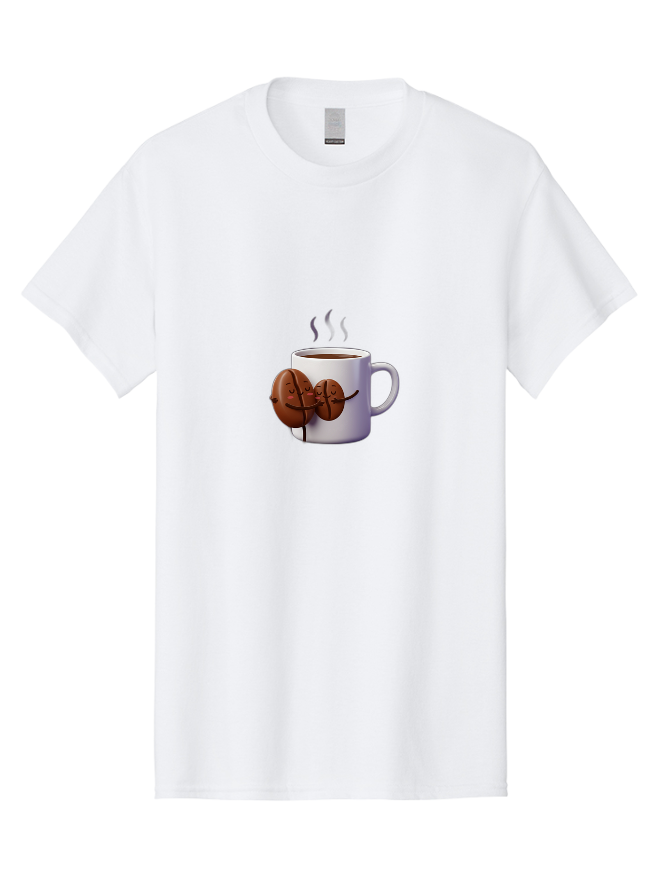 Coffee-Beans-Hugging-Coffee-Mug Men'S Graphic Tee, 100% Cotton, Comfortable Casual Summer Wear, Machine Washable, Cartoon Coffee Beans, Steaming Hot Coffee, Coffee Cups, Morning Coffee, Coffee Lovers, Coffee Break Bab782 7