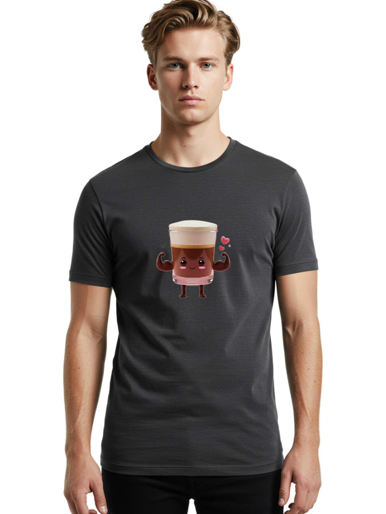 Coffee-Cup-2 Men'S Graphic Tee, 100% Cotton, Comfortable Casual Summer Wear, Machine Washable, Cartoon Coffee Cup, Strong Personality, Flexing Muscles, Smiling Face, Coffee Lover, Coffee Culture, Morning Pick-Me-Up, Coffee Break Bab787 29