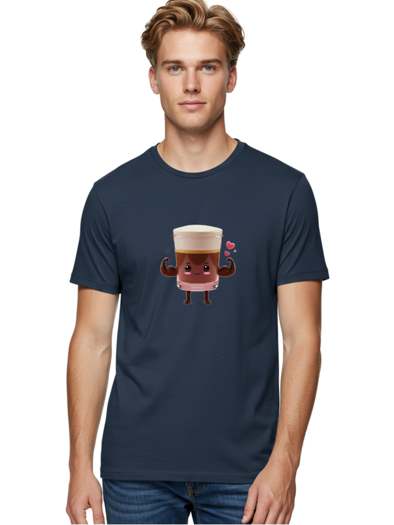 Coffee-Cup-2 Men'S Graphic Tee, 100% Cotton, Comfortable Casual Summer Wear, Machine Washable, Cartoon Coffee Cup, Strong Personality, Flexing Muscles, Smiling Face, Coffee Lover, Coffee Culture, Morning Pick-Me-Up, Coffee Break Bab787 27