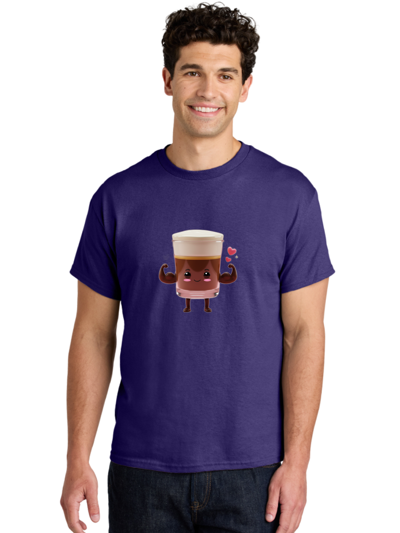 Coffee-Cup-2 Men'S Graphic Tee, 100% Cotton, Comfortable Casual Summer Wear, Machine Washable, Cartoon Coffee Cup, Strong Personality, Flexing Muscles, Smiling Face, Coffee Lover, Coffee Culture, Morning Pick-Me-Up, Coffee Break Bab787 18
