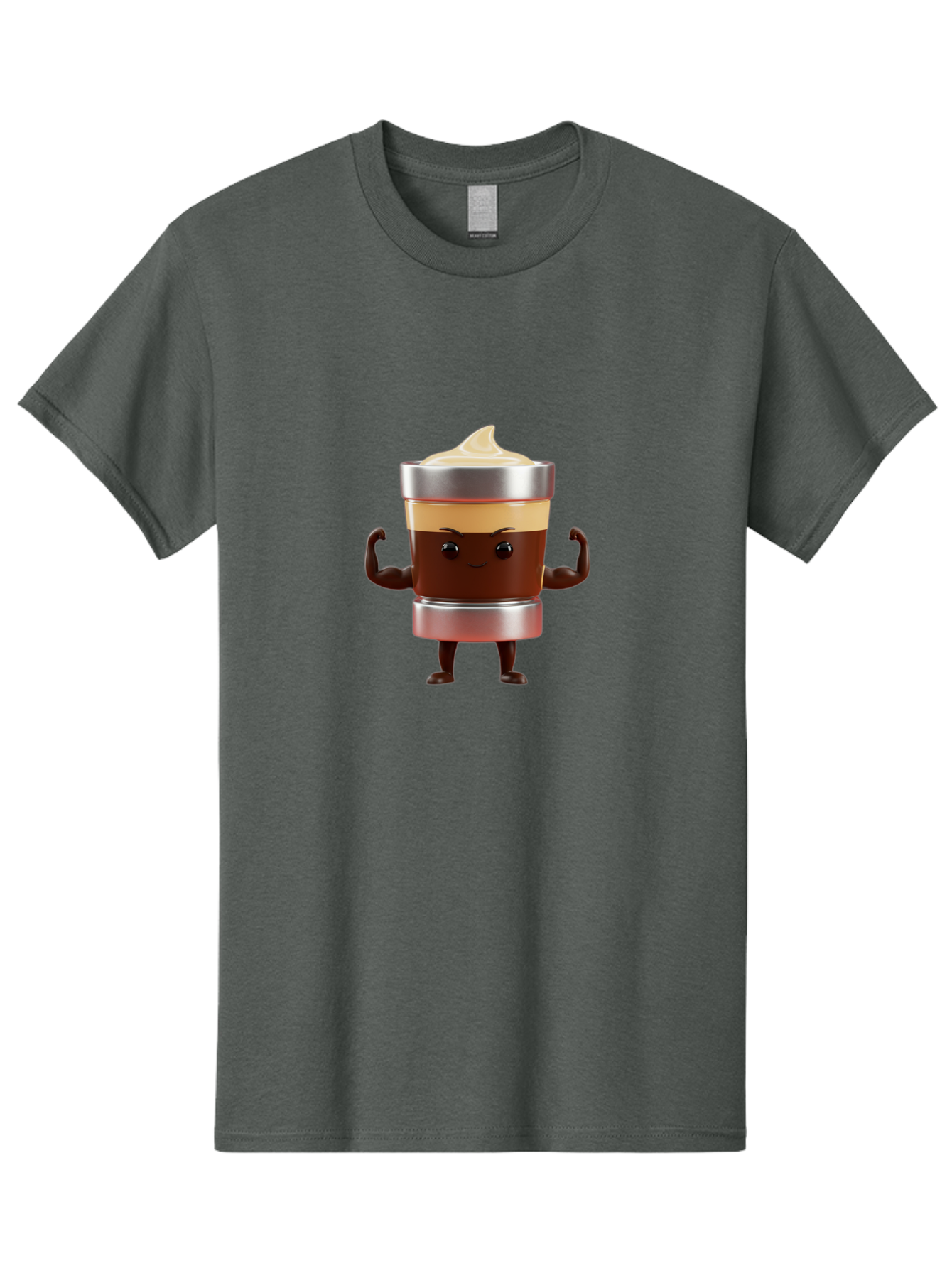 Coffee-Cup-Character Men'S Graphic Tee, 100% Cotton, Comfortable Casual Summer Wear, Machine Washable, Coffee Cup Character, Flexing Muscles, Strong Coffee, Cartoon Style, Playful Design, 3D Illustration, Coffee Lover, Morning Motivation Bab795 4