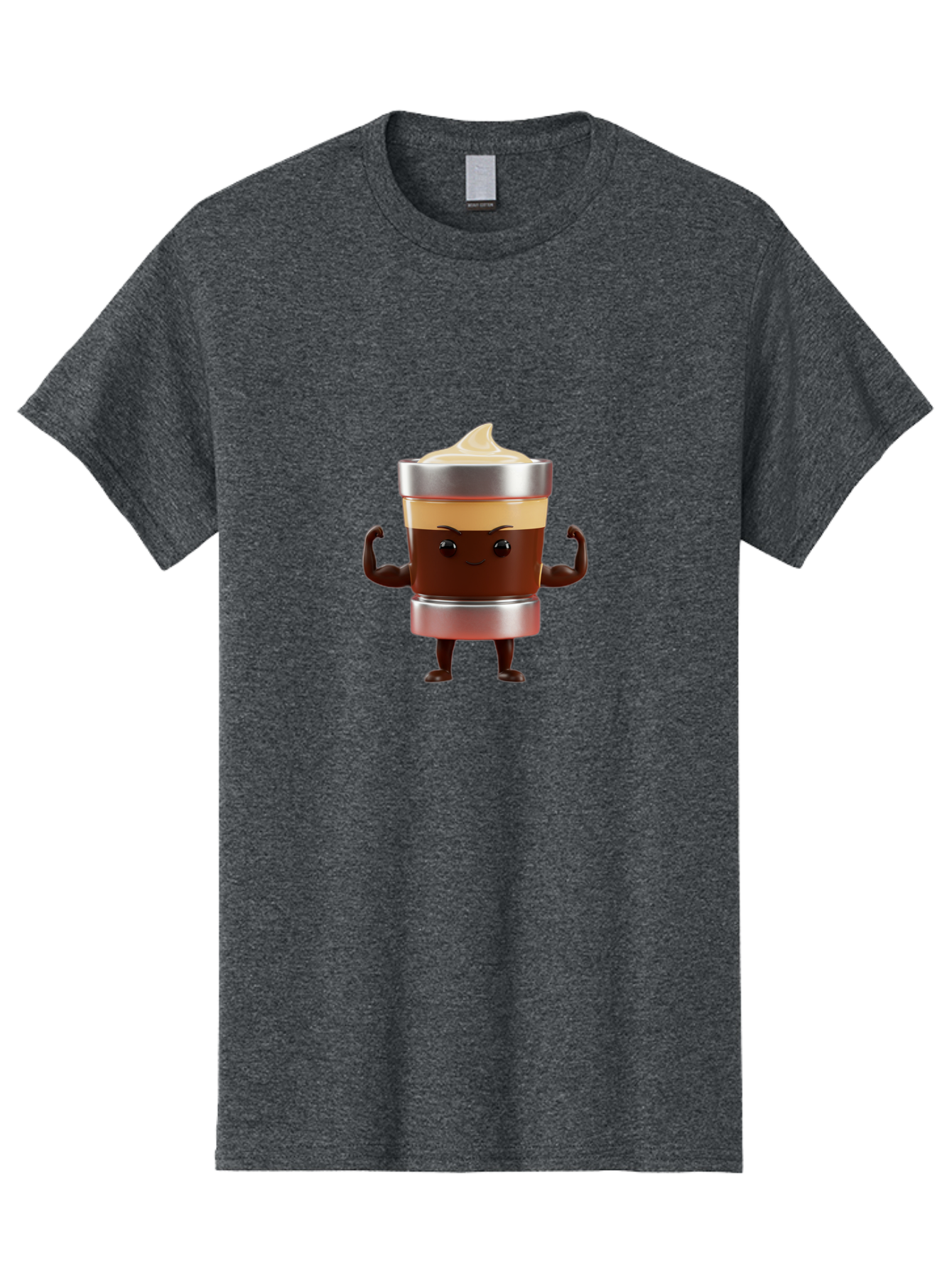 Coffee-Cup-Character Men'S Graphic Tee, 100% Cotton, Comfortable Casual Summer Wear, Machine Washable, Coffee Cup Character, Flexing Muscles, Strong Coffee, Cartoon Style, Playful Design, 3D Illustration, Coffee Lover, Morning Motivation Bab795 11