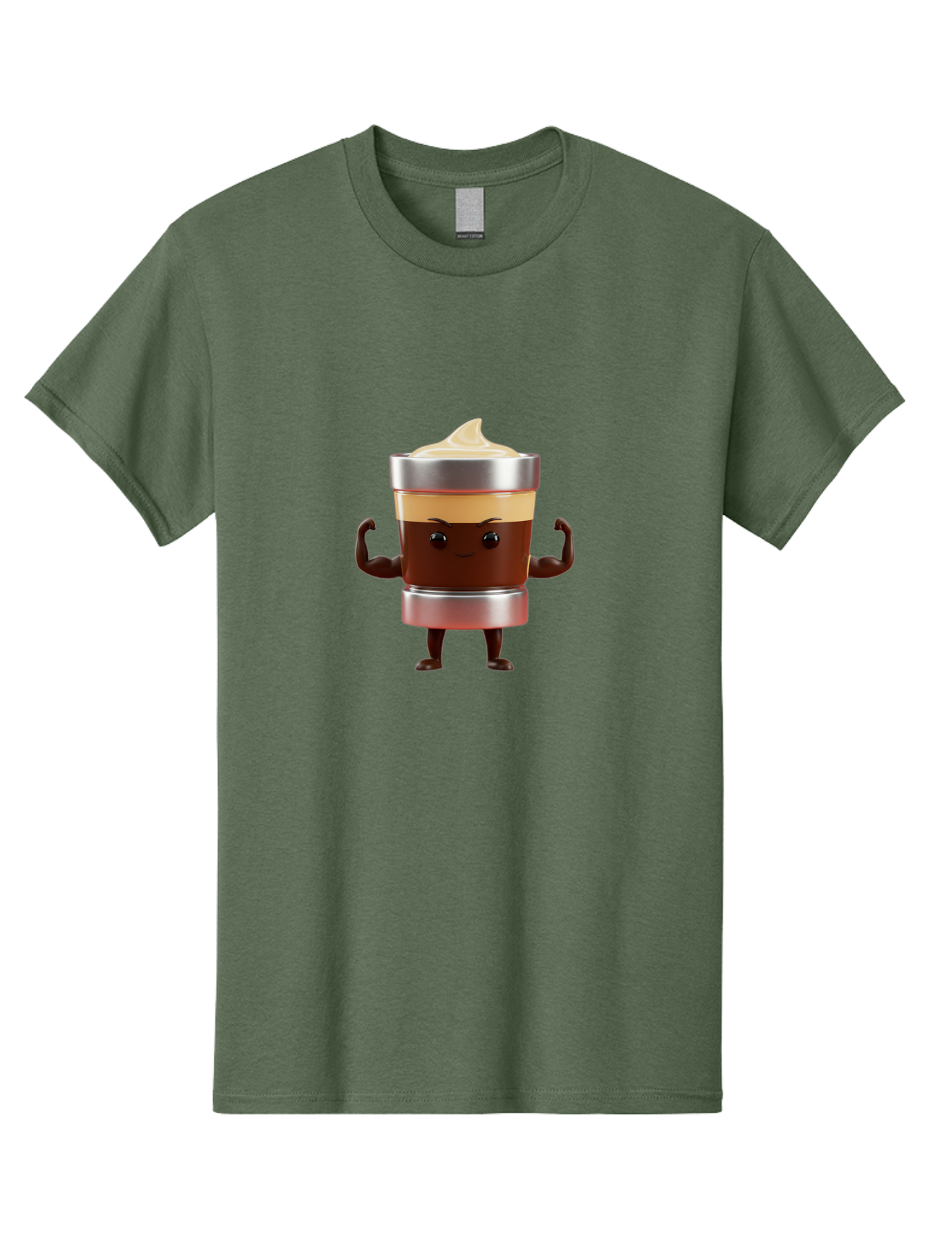 Coffee-Cup-Character Men'S Graphic Tee, 100% Cotton, Comfortable Casual Summer Wear, Machine Washable, Coffee Cup Character, Flexing Muscles, Strong Coffee, Cartoon Style, Playful Design, 3D Illustration, Coffee Lover, Morning Motivation Bab795 12