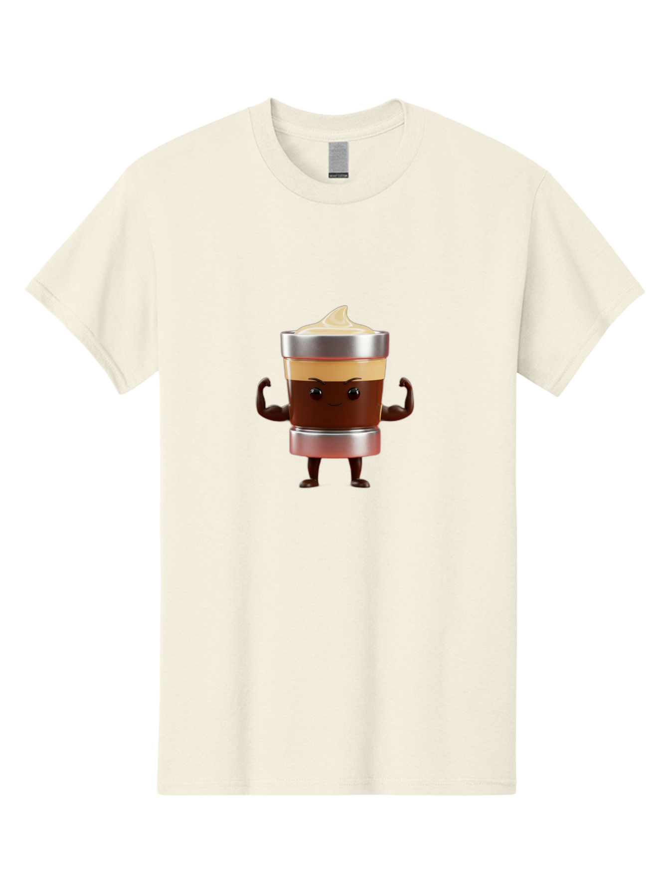 Coffee-Cup-Character Men'S Graphic Tee, 100% Cotton, Comfortable Casual Summer Wear, Machine Washable, Coffee Cup Character, Flexing Muscles, Strong Coffee, Cartoon Style, Playful Design, 3D Illustration, Coffee Lover, Morning Motivation Bab795 5