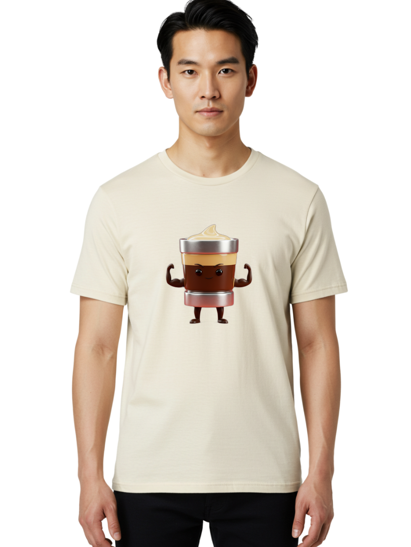 Coffee-Cup-Character Men'S Graphic Tee, 100% Cotton, Comfortable Casual Summer Wear, Machine Washable, Coffee Cup Character, Flexing Muscles, Strong Coffee, Cartoon Style, Playful Design, 3D Illustration, Coffee Lover, Morning Motivation Bab795 20