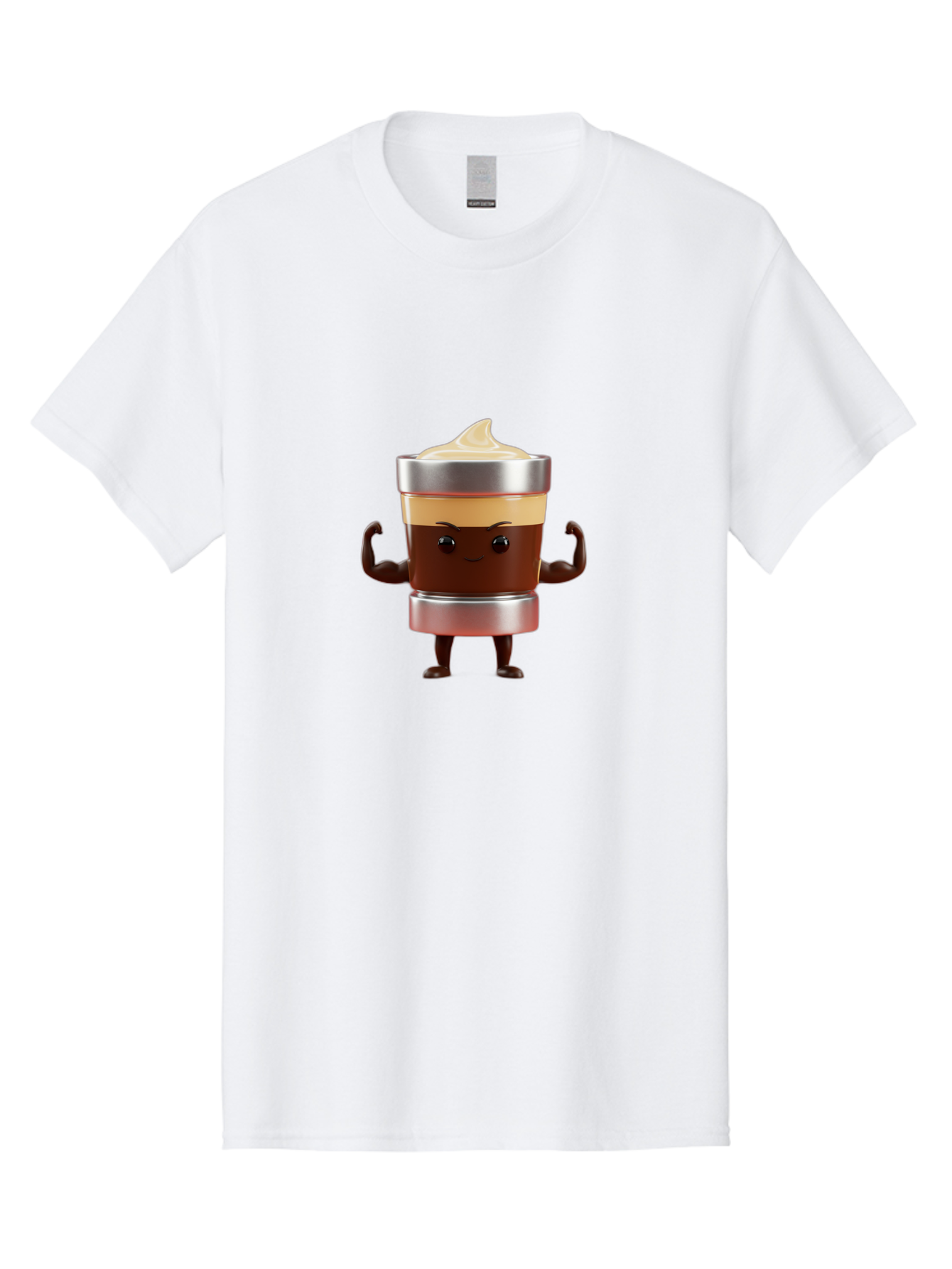 Coffee-Cup-Character Men'S Graphic Tee, 100% Cotton, Comfortable Casual Summer Wear, Machine Washable, Coffee Cup Character, Flexing Muscles, Strong Coffee, Cartoon Style, Playful Design, 3D Illustration, Coffee Lover, Morning Motivation Bab795 14
