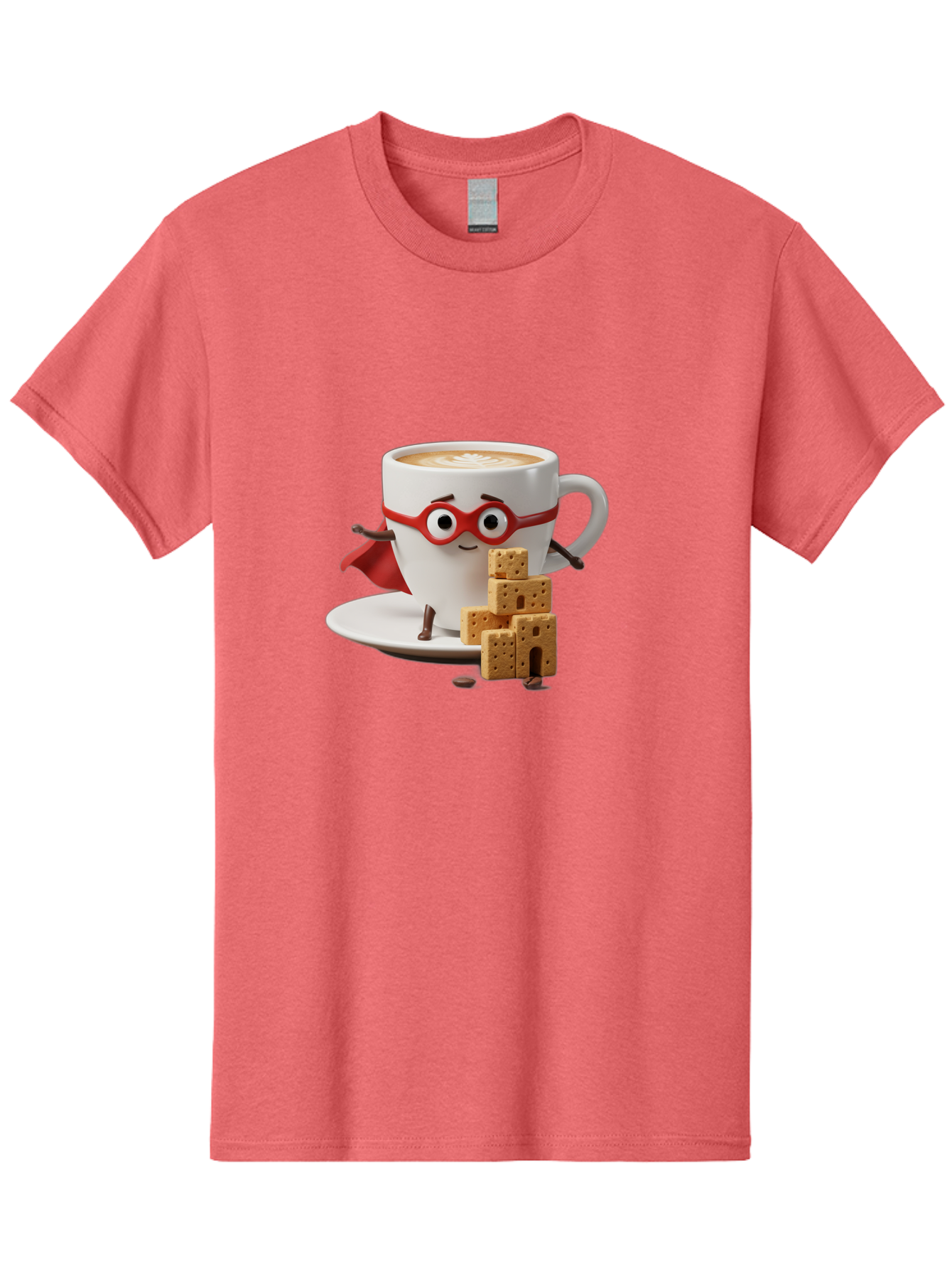 Coffee-Cup-Hero Men'S Graphic Tee, 100% Cotton, Comfortable Casual Summer Wear, Machine Washable, Coffee Cup With Face, Superhero Costume, Red Glasses, Cape, Biscuits, Chocolate Chips, Coffee Lover, Morning Routine, Funny Cartoon Bab797 8
