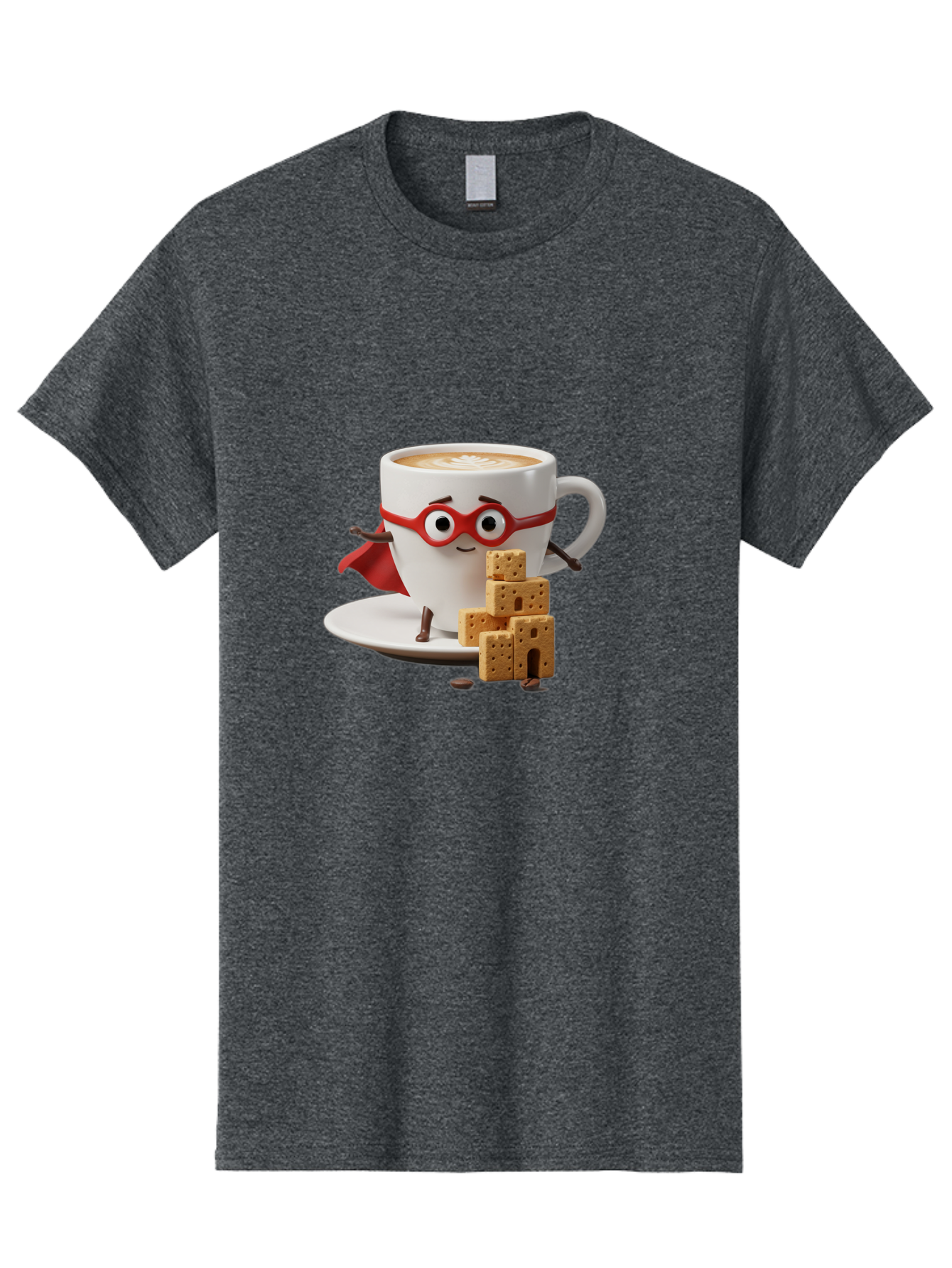 Coffee-Cup-Hero Men'S Graphic Tee, 100% Cotton, Comfortable Casual Summer Wear, Machine Washable, Coffee Cup With Face, Superhero Costume, Red Glasses, Cape, Biscuits, Chocolate Chips, Coffee Lover, Morning Routine, Funny Cartoon Bab797 7