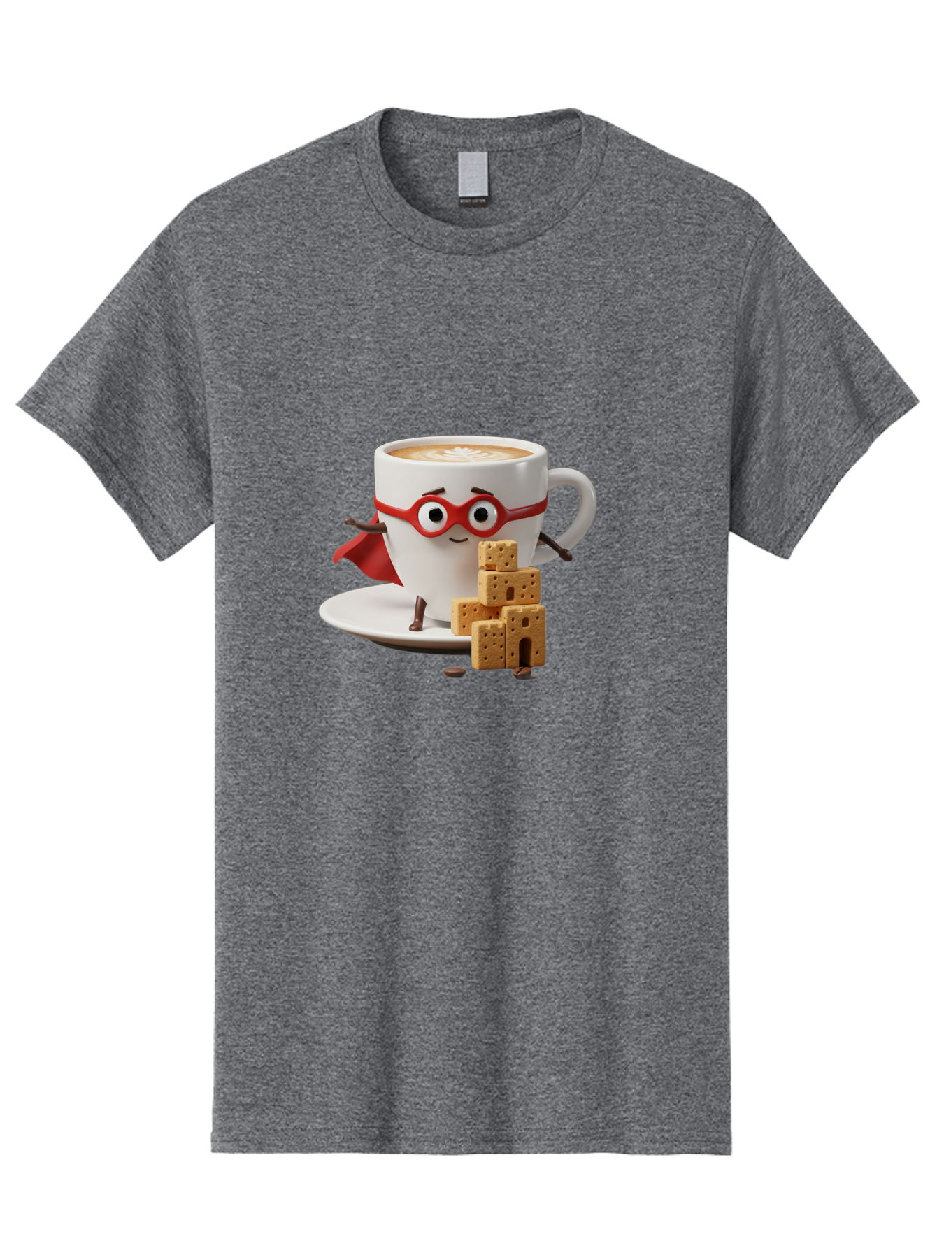 Coffee-Cup-Hero Men'S Graphic Tee, 100% Cotton, Comfortable Casual Summer Wear, Machine Washable, Coffee Cup With Face, Superhero Costume, Red Glasses, Cape, Biscuits, Chocolate Chips, Coffee Lover, Morning Routine, Funny Cartoon Bab797 5