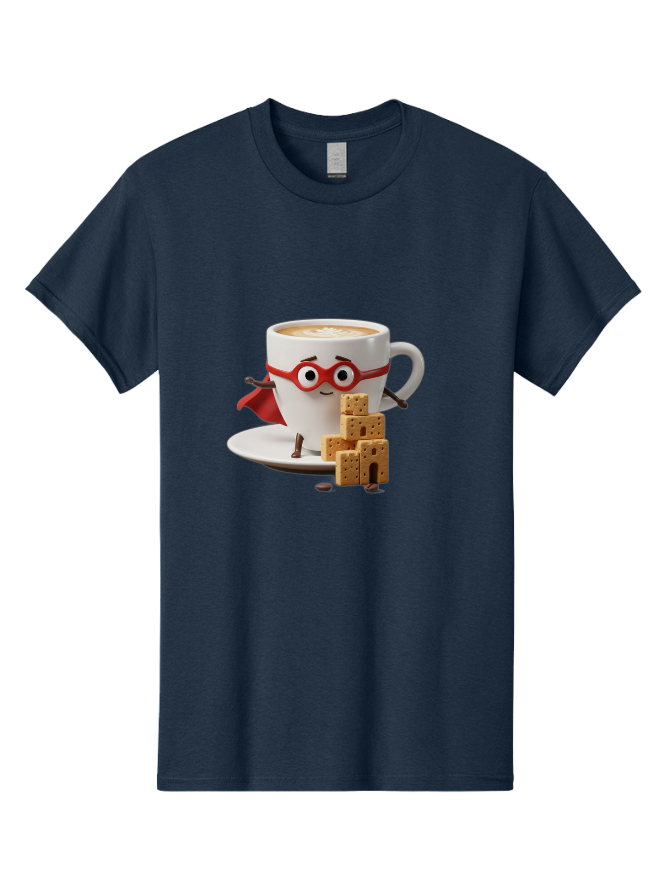 Coffee-Cup-Hero Men'S Graphic Tee, 100% Cotton, Comfortable Casual Summer Wear, Machine Washable, Coffee Cup With Face, Superhero Costume, Red Glasses, Cape, Biscuits, Chocolate Chips, Coffee Lover, Morning Routine, Funny Cartoon Bab797 3