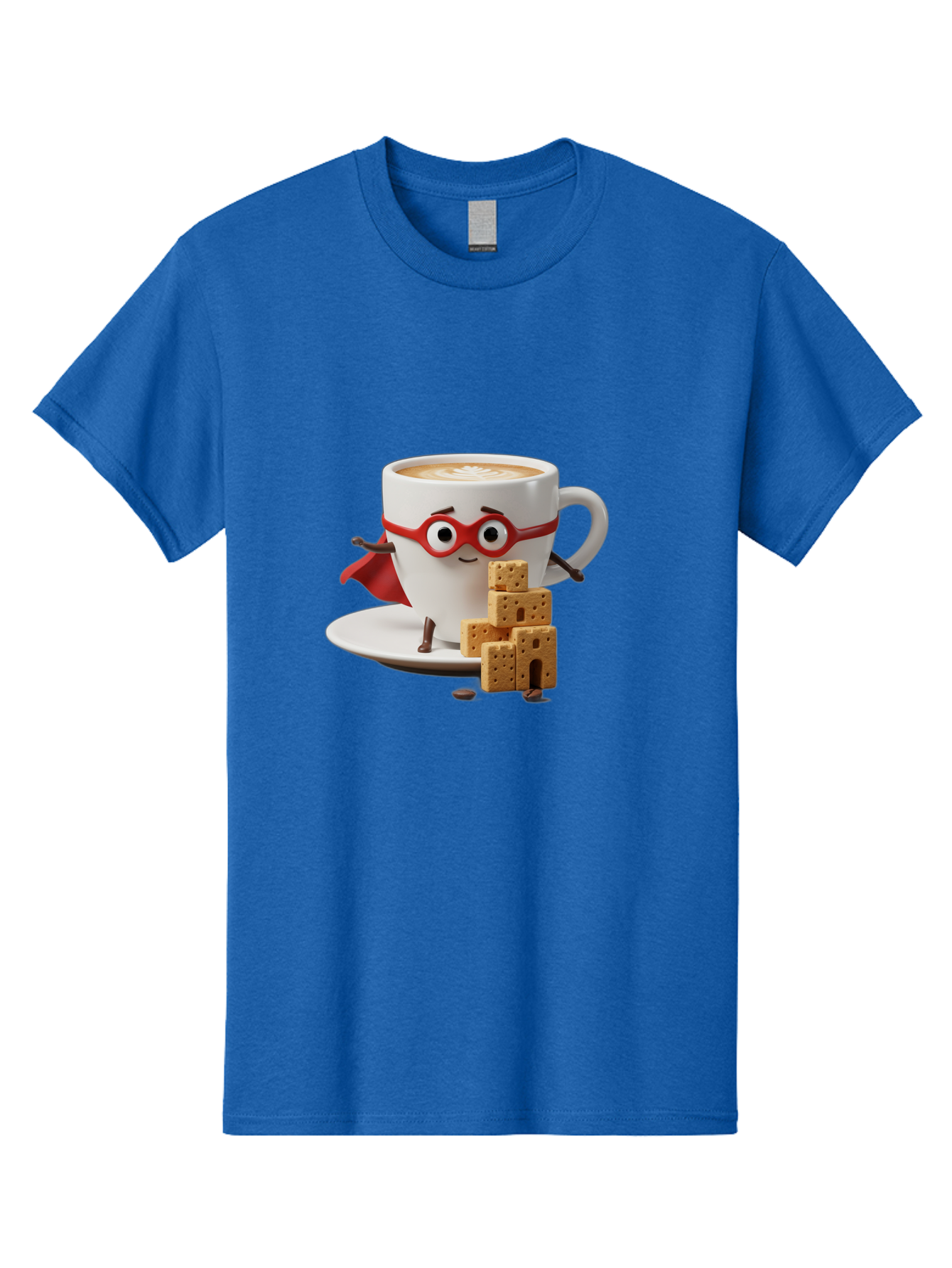 Coffee-Cup-Hero Men'S Graphic Tee, 100% Cotton, Comfortable Casual Summer Wear, Machine Washable, Coffee Cup With Face, Superhero Costume, Red Glasses, Cape, Biscuits, Chocolate Chips, Coffee Lover, Morning Routine, Funny Cartoon Bab797 10