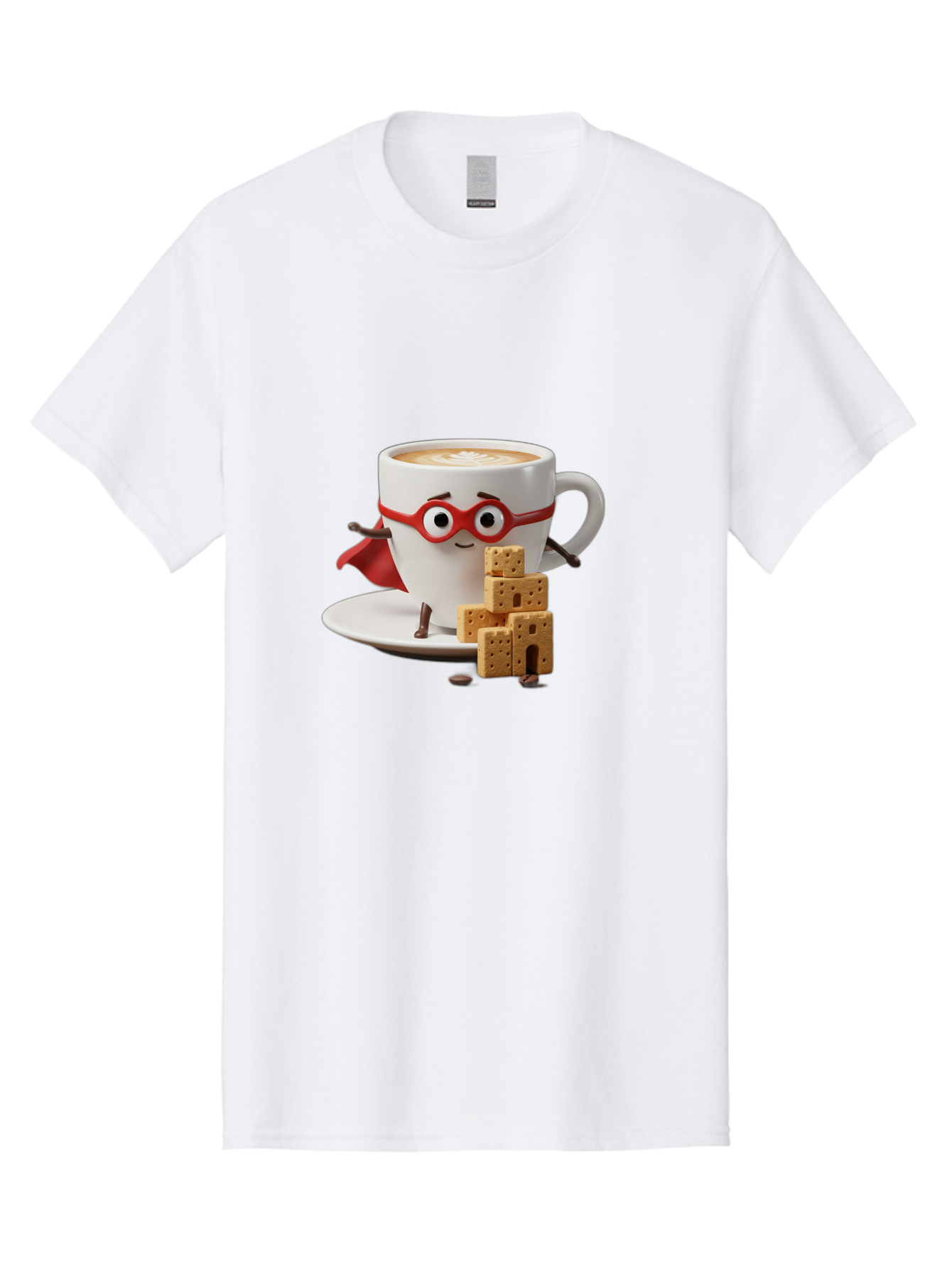 Coffee-Cup-Hero Men'S Graphic Tee, 100% Cotton, Comfortable Casual Summer Wear, Machine Washable, Coffee Cup With Face, Superhero Costume, Red Glasses, Cape, Biscuits, Chocolate Chips, Coffee Lover, Morning Routine, Funny Cartoon Bab797 12