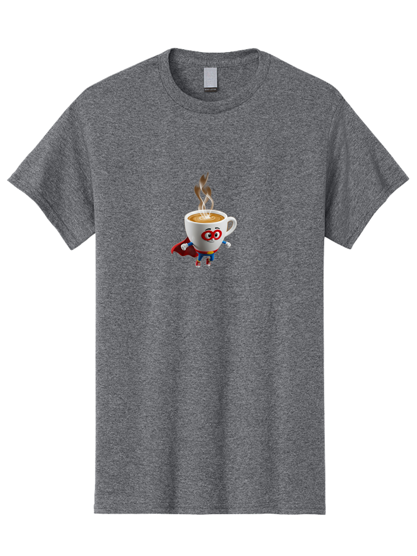 Coffee-Cup-Superhero Men'S Graphic Tee, 100% Cotton, Comfortable Casual Summer Wear, Machine Washable, Cartoon Coffee Cup, Superhero Character, Steaming Hot Coffee, Comic Style, Playful Design, Coffee Lover, Morning Motivation, Funny Artwork, Bab798 2