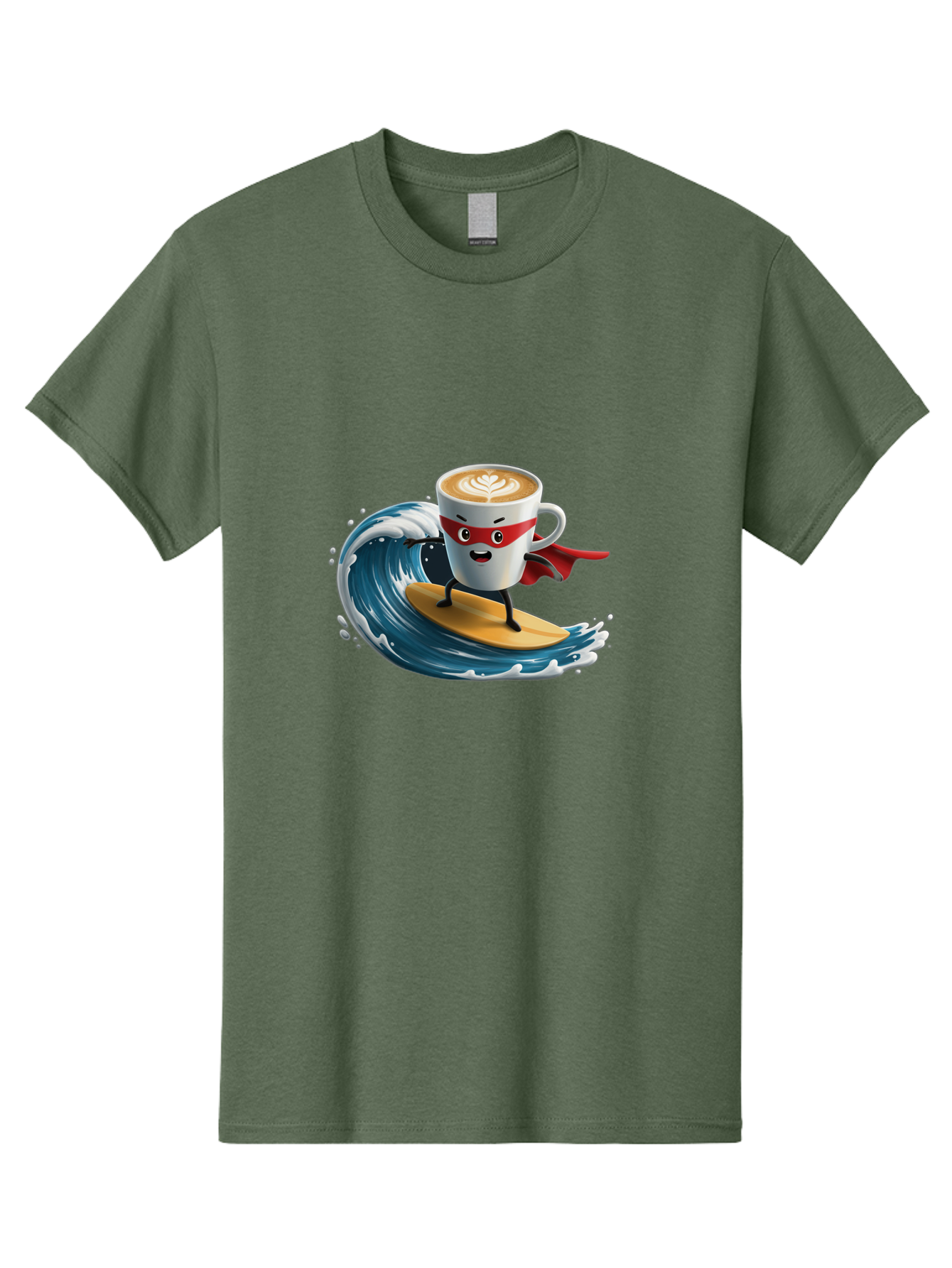 Coffee-Cup-Surfing-Hero Men'S Graphic Tee, 100% Cotton, Comfortable Casual Summer Wear, Machine Washable, Cartoon Coffee Cup, Latte Art, Superhero Cape, Red Mask, Surfing, Wave, Ocean, Fun, Adventure, Humor, Coffee Culture, Playful, Animation Bab799 7