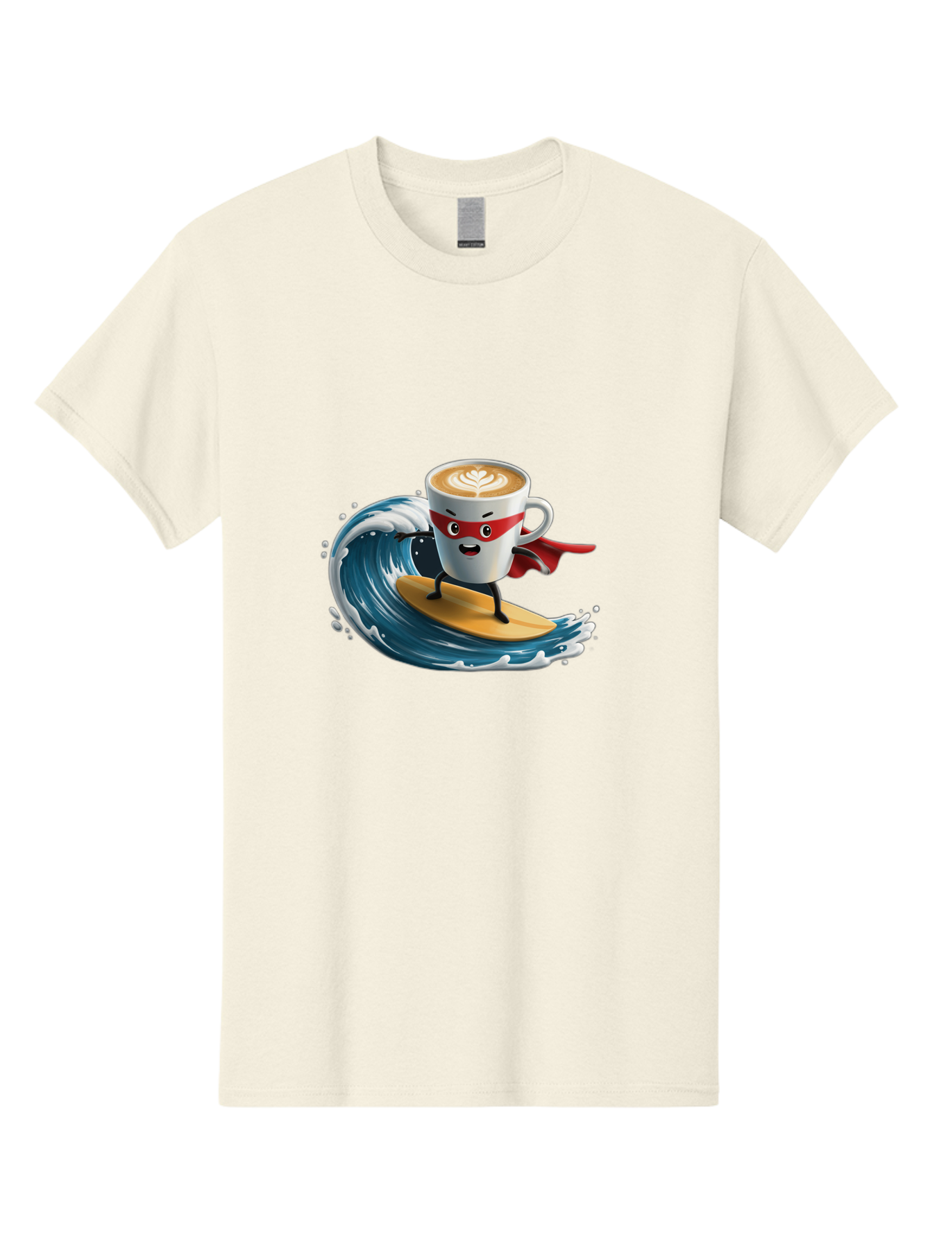 Coffee-Cup-Surfing-Hero Men'S Graphic Tee, 100% Cotton, Comfortable Casual Summer Wear, Machine Washable, Cartoon Coffee Cup, Latte Art, Superhero Cape, Red Mask, Surfing, Wave, Ocean, Fun, Adventure, Humor, Coffee Culture, Playful, Animation Bab799 9