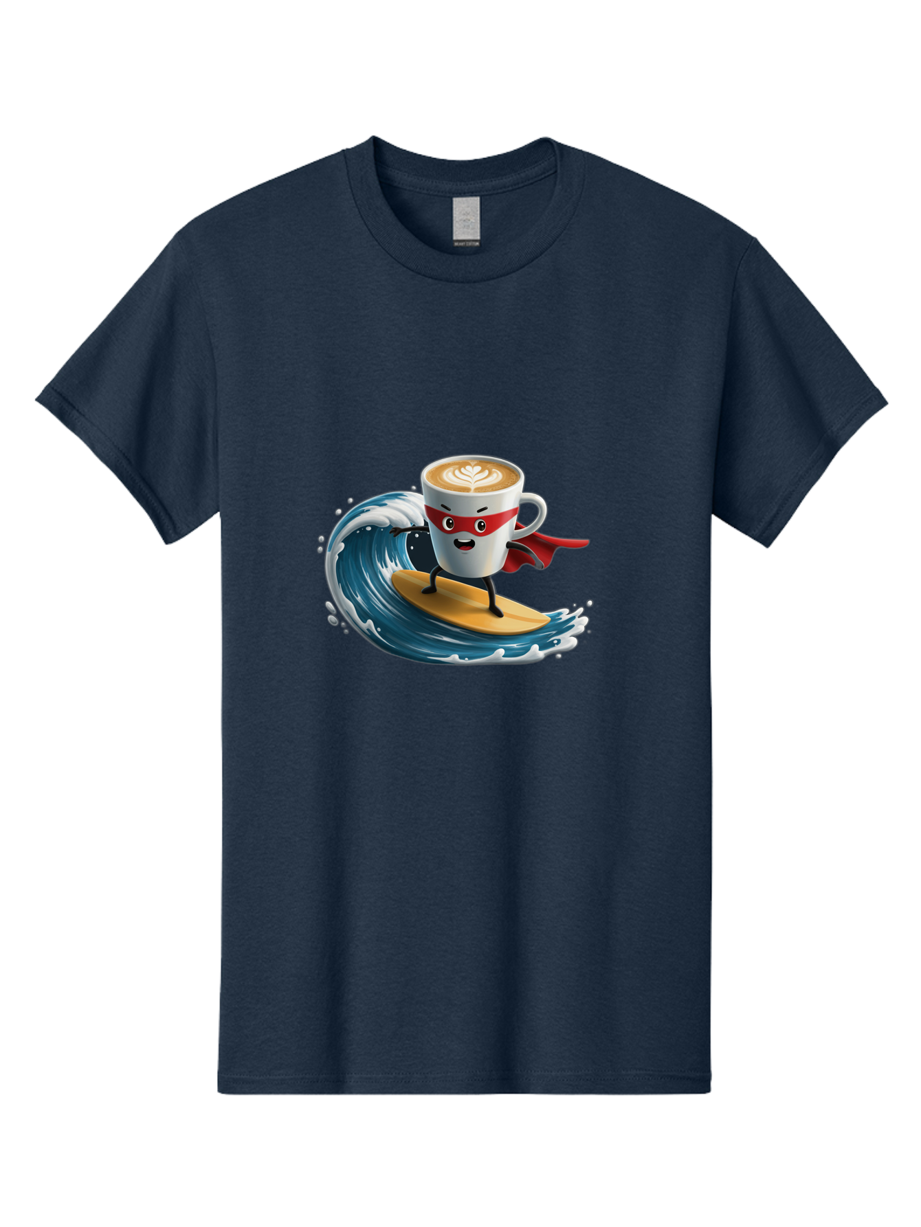 Coffee-Cup-Surfing-Hero Men'S Graphic Tee, 100% Cotton, Comfortable Casual Summer Wear, Machine Washable, Cartoon Coffee Cup, Latte Art, Superhero Cape, Red Mask, Surfing, Wave, Ocean, Fun, Adventure, Humor, Coffee Culture, Playful, Animation Bab799 15