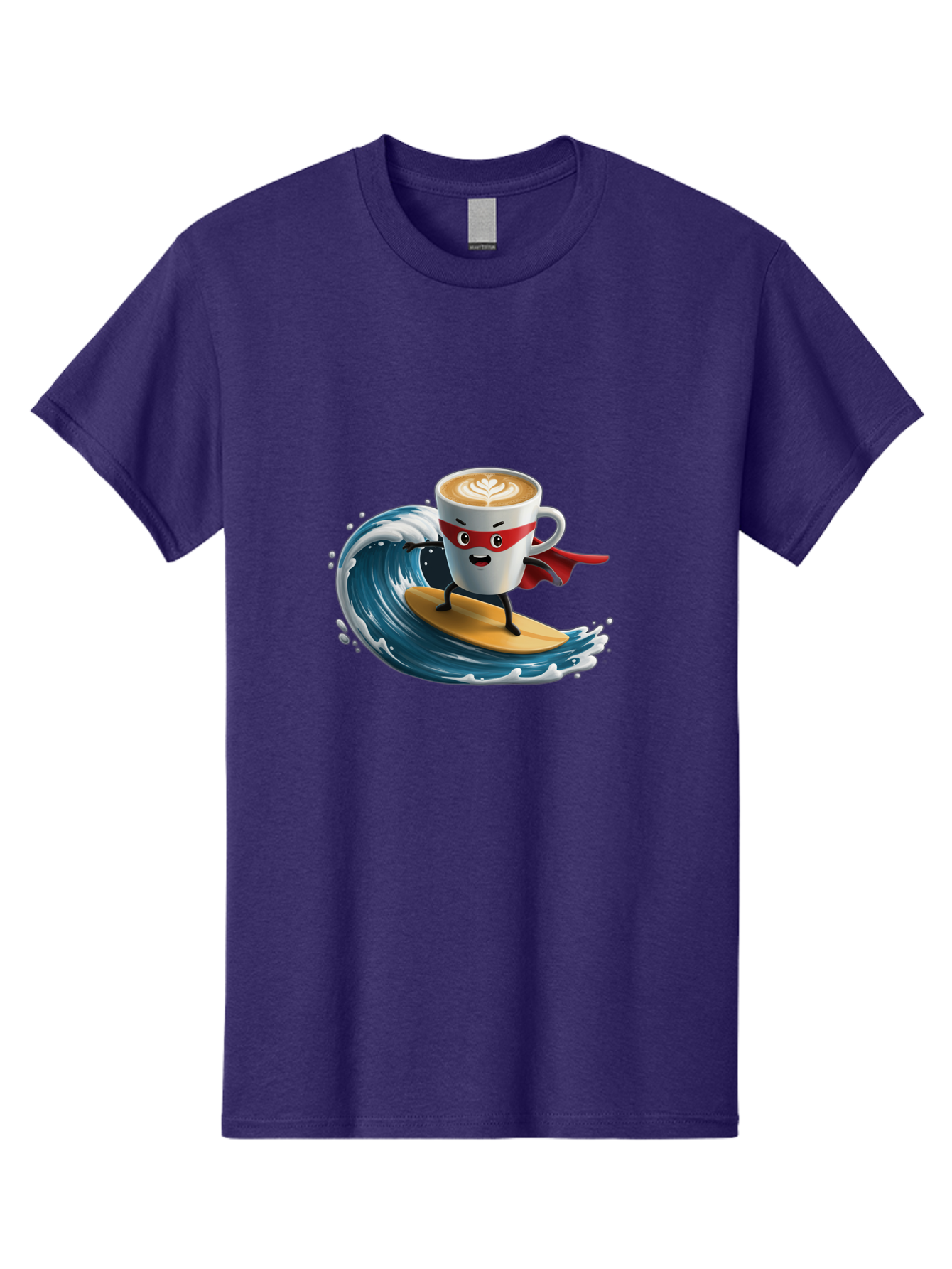 Coffee-Cup-Surfing-Hero Men'S Graphic Tee, 100% Cotton, Comfortable Casual Summer Wear, Machine Washable, Cartoon Coffee Cup, Latte Art, Superhero Cape, Red Mask, Surfing, Wave, Ocean, Fun, Adventure, Humor, Coffee Culture, Playful, Animation Bab799 5