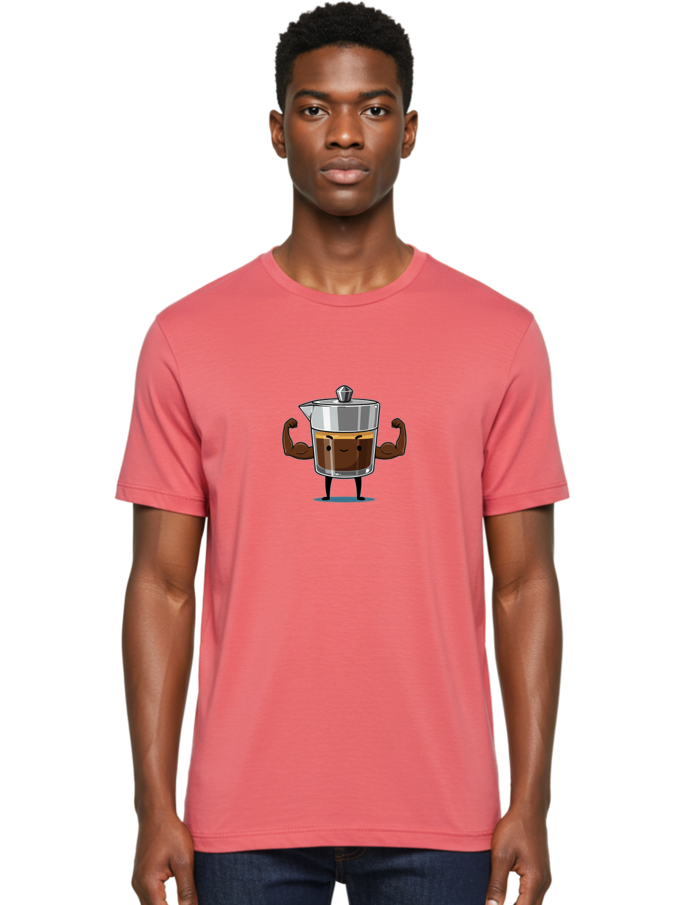 Coffee-Pot Men'S Graphic Tee, 100% Cotton, Comfortable Casual Summer Wear, Machine Washable, Coffee Pot Character, Flexing Arms, Strong Coffee, Cartoon Coffee, Humorous Design, Coffee Humor, Funny Coffee, Coffee Love, Morning Coffee Bab806 29