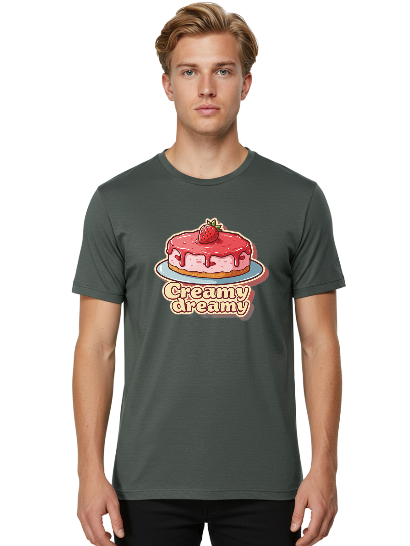 Creamy-Dreamy Men'S Graphic Tee, 100% Cotton, Comfortable Casual Summer Wear, Machine Washable, Strawberry Cheesecake, Sweet Treats, Dessert Lover, Pink Frosting, Strawberry Topping, Creamy Texture, Dreamy Delights, Foodie Art, Bab823 27