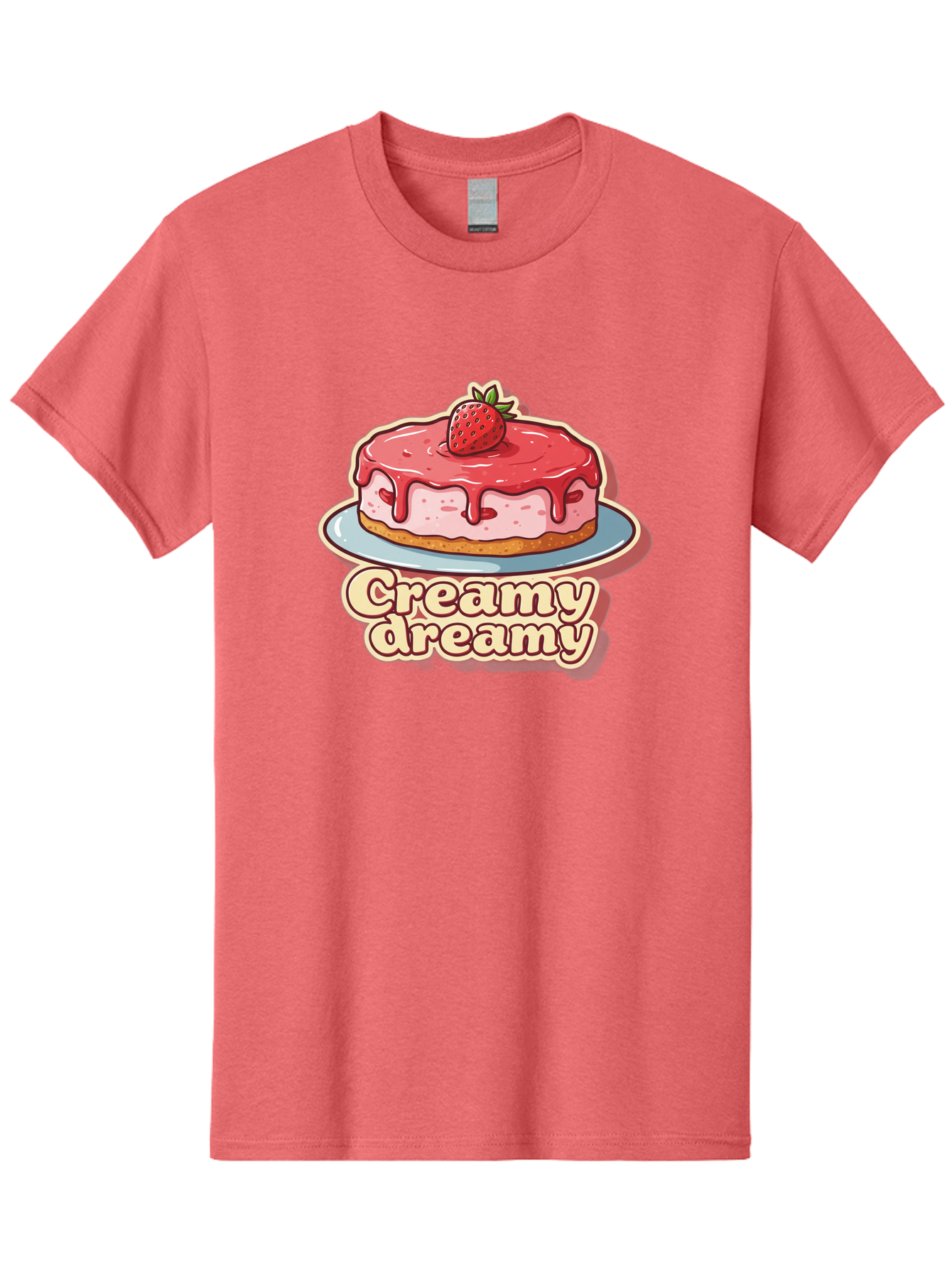 Creamy-Dreamy Men'S Graphic Tee, 100% Cotton, Comfortable Casual Summer Wear, Machine Washable, Strawberry Cheesecake, Sweet Treats, Dessert Lover, Pink Frosting, Strawberry Topping, Creamy Texture, Dreamy Delights, Foodie Art, Bab823 9