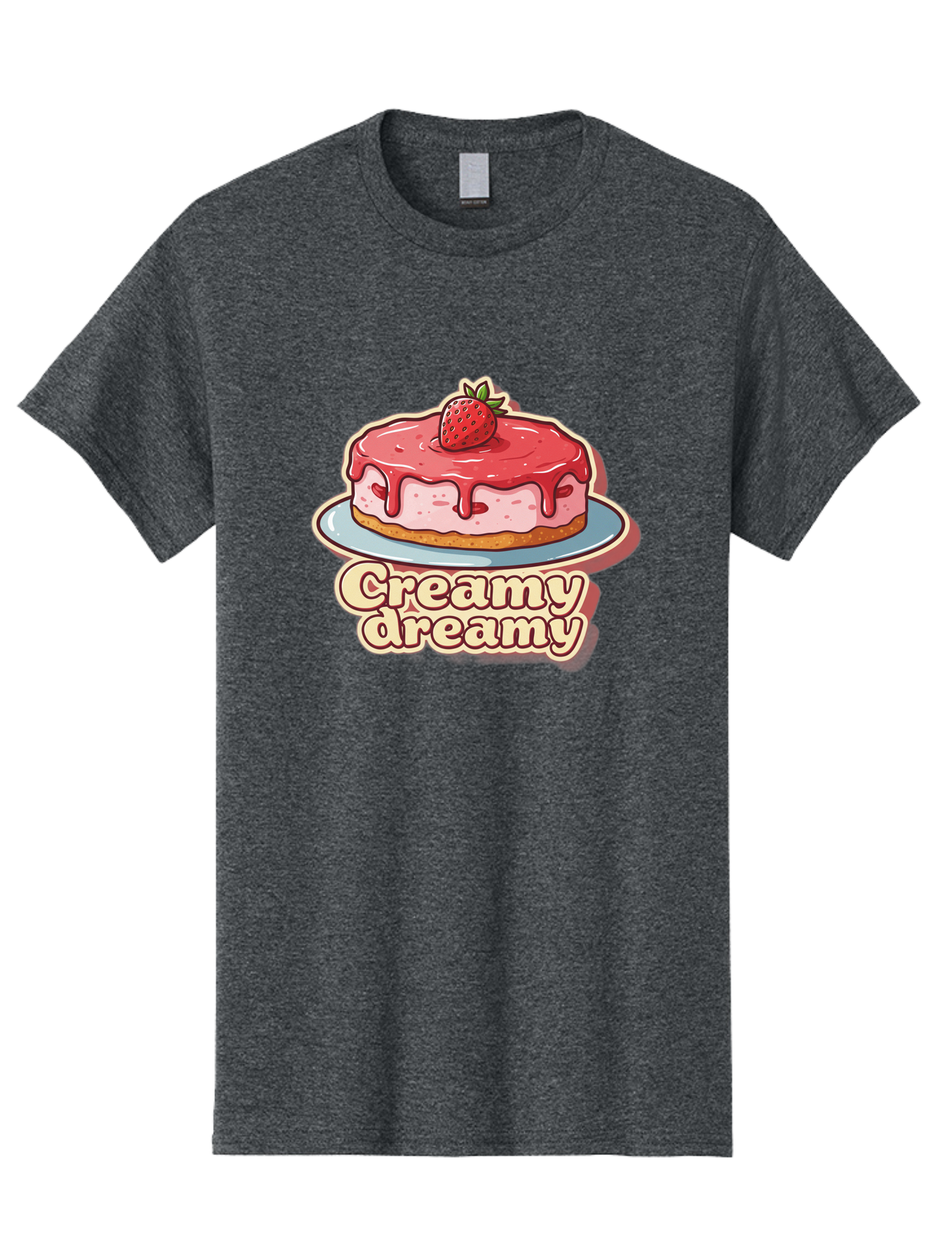 Creamy-Dreamy Men'S Graphic Tee, 100% Cotton, Comfortable Casual Summer Wear, Machine Washable, Strawberry Cheesecake, Sweet Treats, Dessert Lover, Pink Frosting, Strawberry Topping, Creamy Texture, Dreamy Delights, Foodie Art, Bab823 3