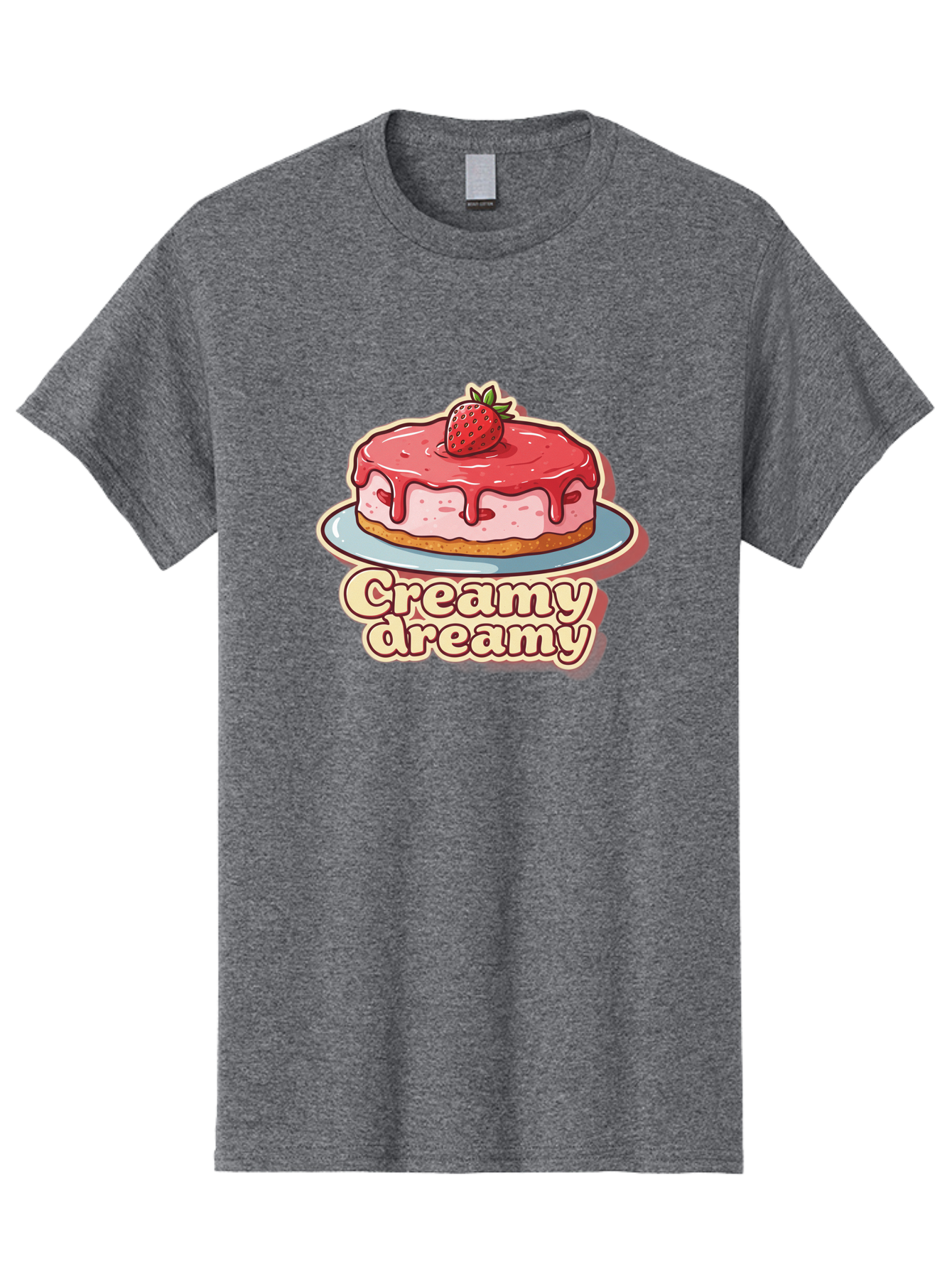 Creamy-Dreamy Men'S Graphic Tee, 100% Cotton, Comfortable Casual Summer Wear, Machine Washable, Strawberry Cheesecake, Sweet Treats, Dessert Lover, Pink Frosting, Strawberry Topping, Creamy Texture, Dreamy Delights, Foodie Art, Bab823 8