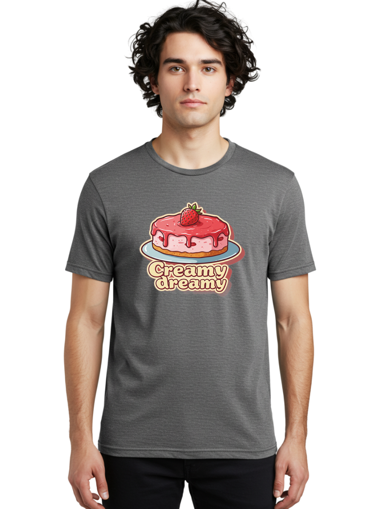 Creamy-Dreamy Men'S Graphic Tee, 100% Cotton, Comfortable Casual Summer Wear, Machine Washable, Strawberry Cheesecake, Sweet Treats, Dessert Lover, Pink Frosting, Strawberry Topping, Creamy Texture, Dreamy Delights, Foodie Art, Bab823 23