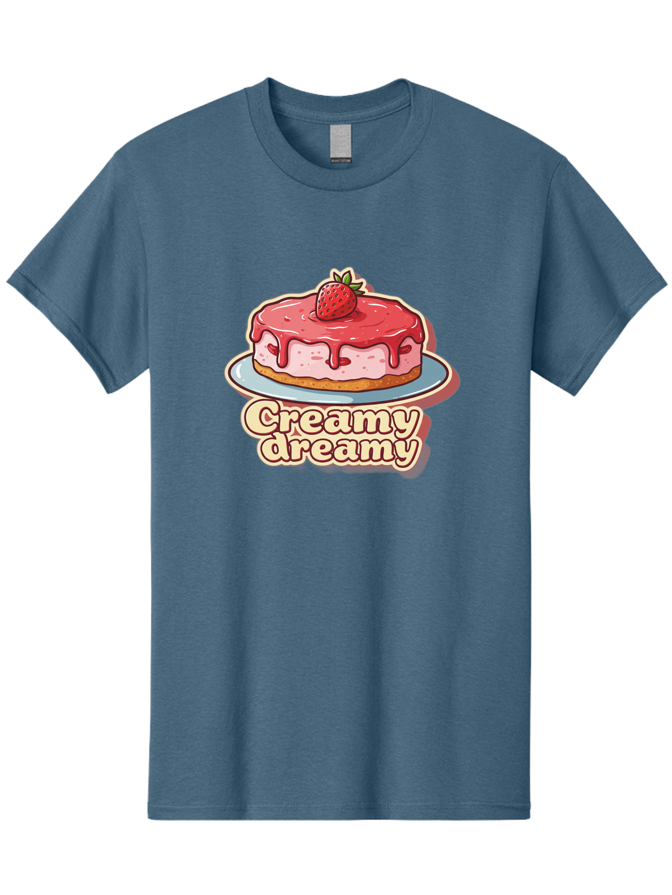 Creamy-Dreamy Men'S Graphic Tee, 100% Cotton, Comfortable Casual Summer Wear, Machine Washable, Strawberry Cheesecake, Sweet Treats, Dessert Lover, Pink Frosting, Strawberry Topping, Creamy Texture, Dreamy Delights, Foodie Art, Bab823 15