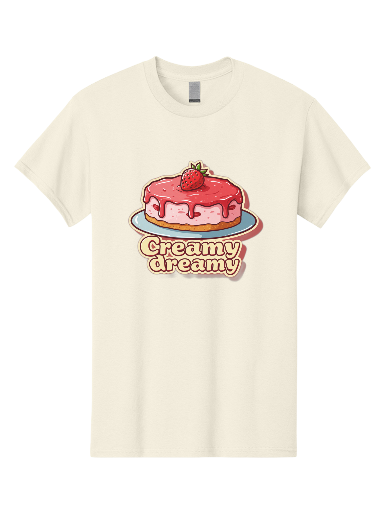 Creamy-Dreamy Men'S Graphic Tee, 100% Cotton, Comfortable Casual Summer Wear, Machine Washable, Strawberry Cheesecake, Sweet Treats, Dessert Lover, Pink Frosting, Strawberry Topping, Creamy Texture, Dreamy Delights, Foodie Art, Bab823 6