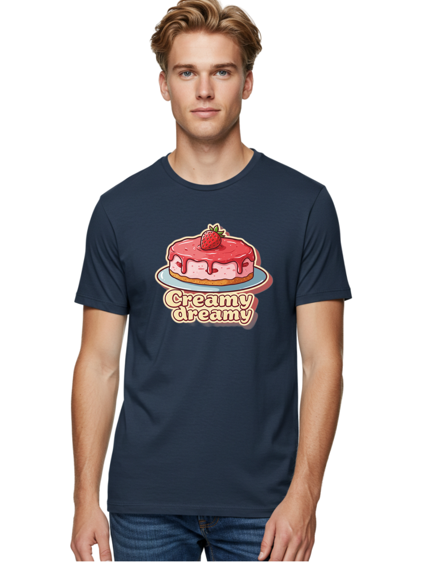 Creamy-Dreamy Men'S Graphic Tee, 100% Cotton, Comfortable Casual Summer Wear, Machine Washable, Strawberry Cheesecake, Sweet Treats, Dessert Lover, Pink Frosting, Strawberry Topping, Creamy Texture, Dreamy Delights, Foodie Art, Bab823 28