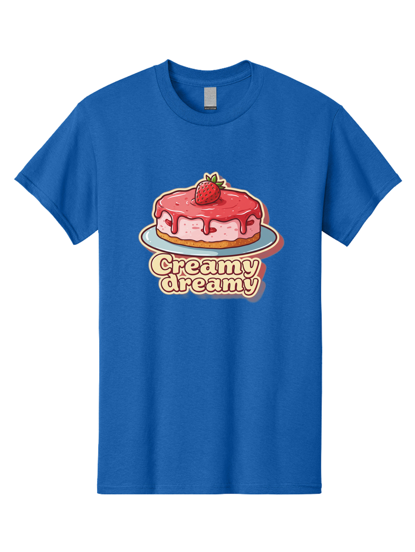 Creamy-Dreamy Men'S Graphic Tee, 100% Cotton, Comfortable Casual Summer Wear, Machine Washable, Strawberry Cheesecake, Sweet Treats, Dessert Lover, Pink Frosting, Strawberry Topping, Creamy Texture, Dreamy Delights, Foodie Art, Bab823 5