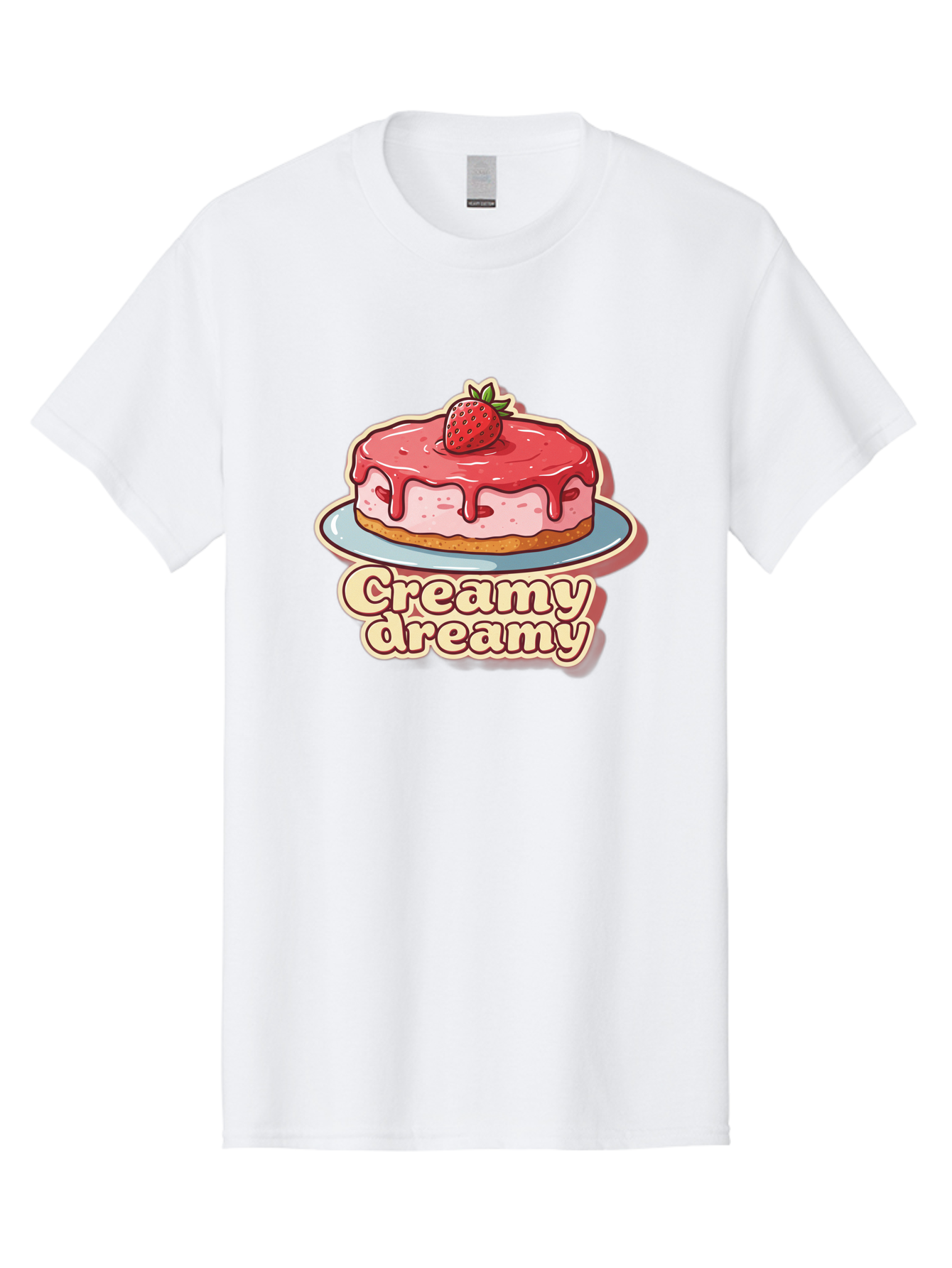Creamy-Dreamy Men'S Graphic Tee, 100% Cotton, Comfortable Casual Summer Wear, Machine Washable, Strawberry Cheesecake, Sweet Treats, Dessert Lover, Pink Frosting, Strawberry Topping, Creamy Texture, Dreamy Delights, Foodie Art, Bab823 14