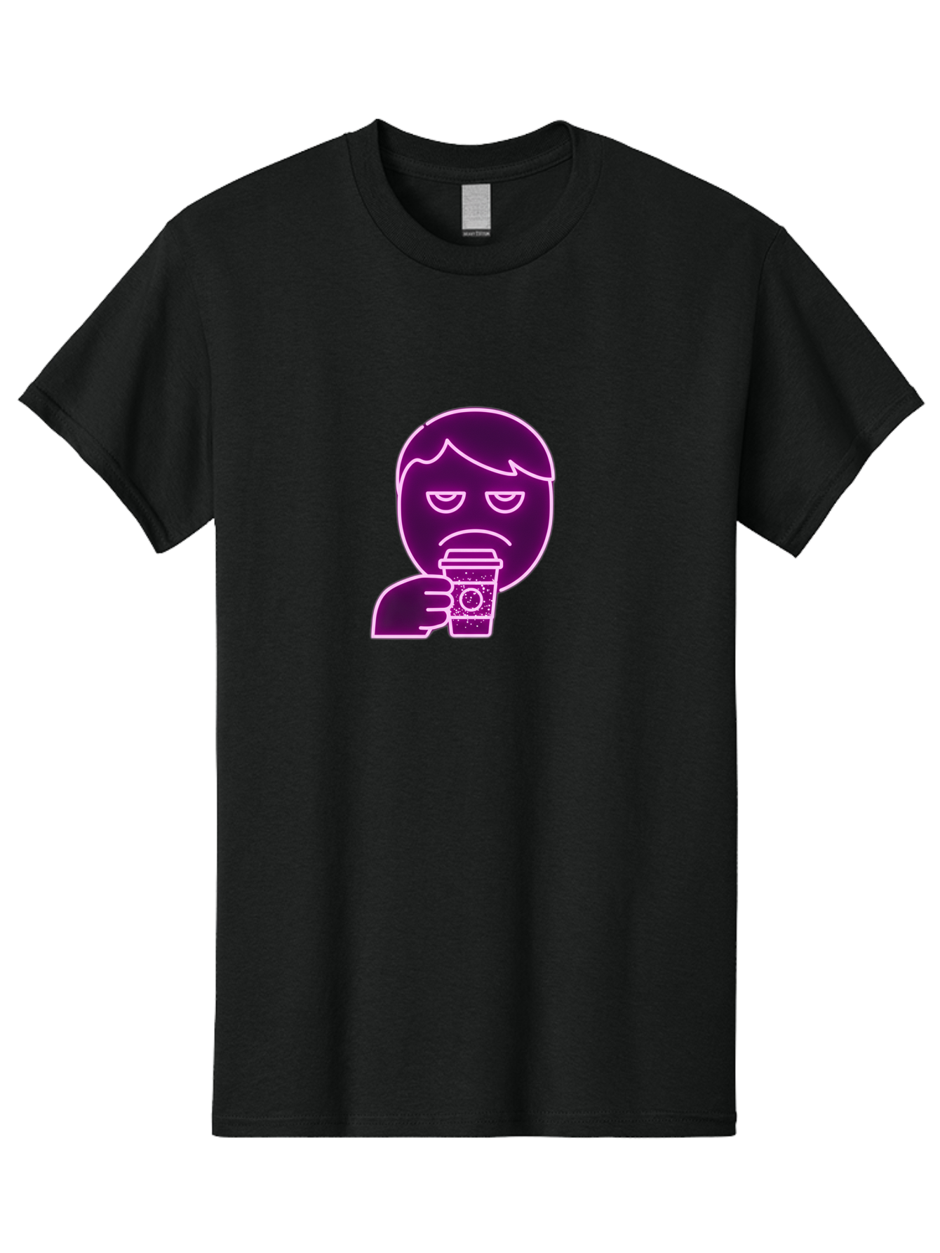 Disappointed-Coffee-Drinker Men'S Graphic Tee, 100% Cotton, Comfortable Casual Summer Wear, Machine Washable, Unhappy Person, Drinking Coffee, Sad Face, Frowning, Coffee Cup, Purple Illustration, Cartoon Character, Coffee Lover, Bab857 3