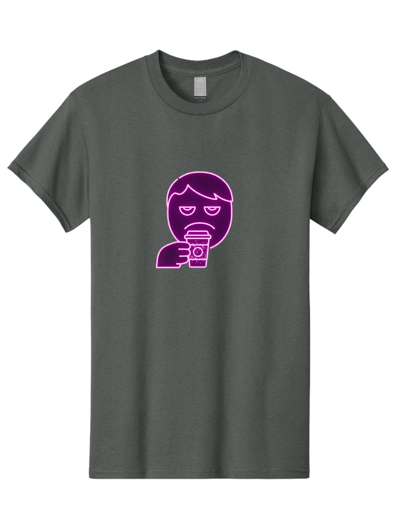 Disappointed-Coffee-Drinker Men'S Graphic Tee, 100% Cotton, Comfortable Casual Summer Wear, Machine Washable, Unhappy Person, Drinking Coffee, Sad Face, Frowning, Coffee Cup, Purple Illustration, Cartoon Character, Coffee Lover, Bab857 9