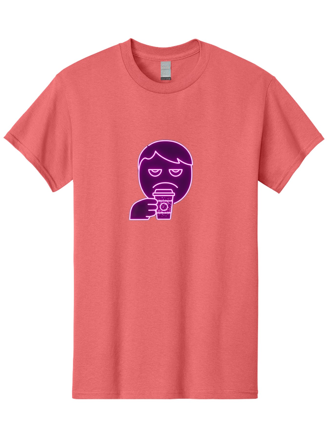 Disappointed-Coffee-Drinker Men'S Graphic Tee, 100% Cotton, Comfortable Casual Summer Wear, Machine Washable, Unhappy Person, Drinking Coffee, Sad Face, Frowning, Coffee Cup, Purple Illustration, Cartoon Character, Coffee Lover, Bab857 5