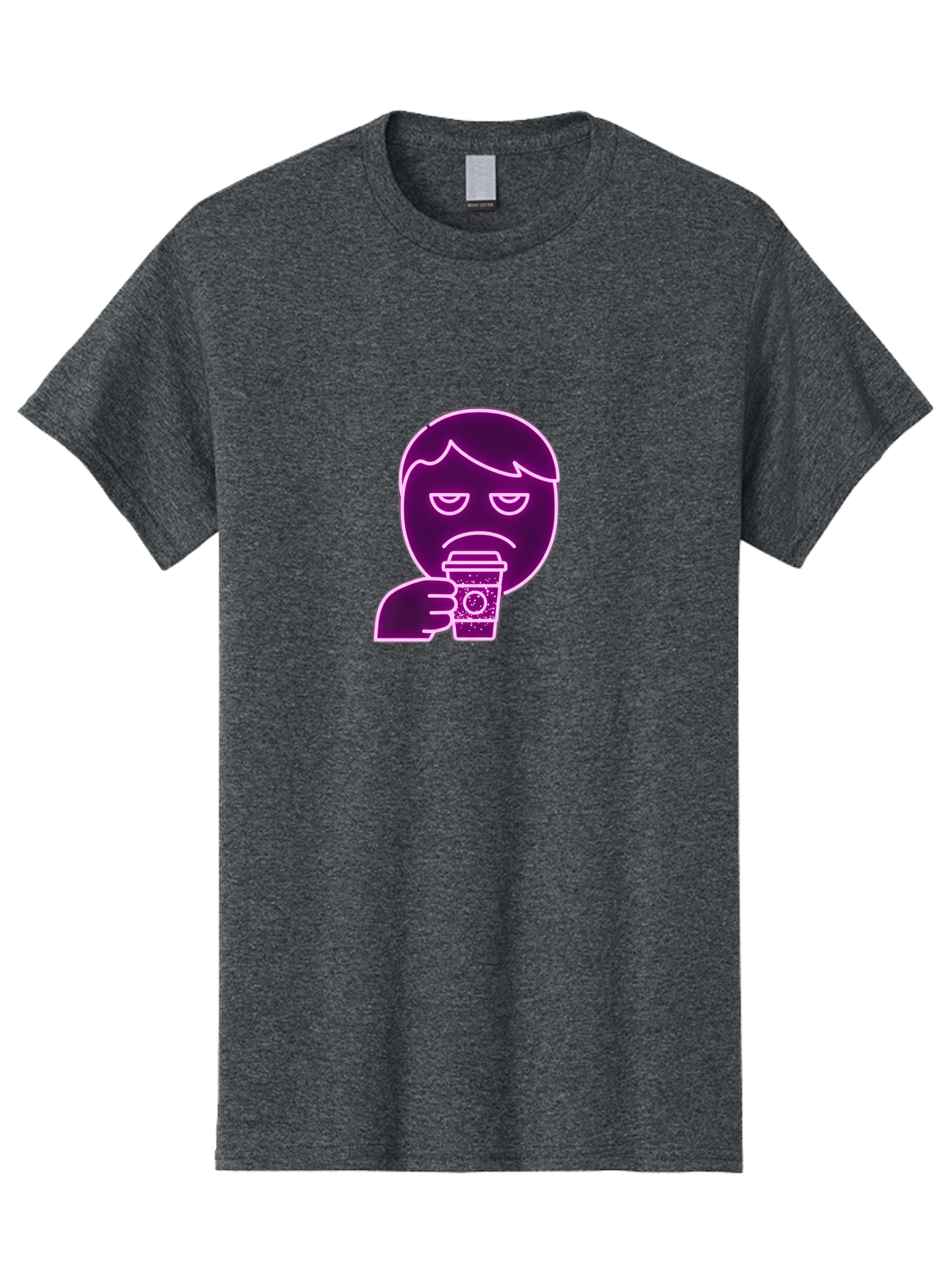 Disappointed-Coffee-Drinker Men'S Graphic Tee, 100% Cotton, Comfortable Casual Summer Wear, Machine Washable, Unhappy Person, Drinking Coffee, Sad Face, Frowning, Coffee Cup, Purple Illustration, Cartoon Character, Coffee Lover, Bab857 8