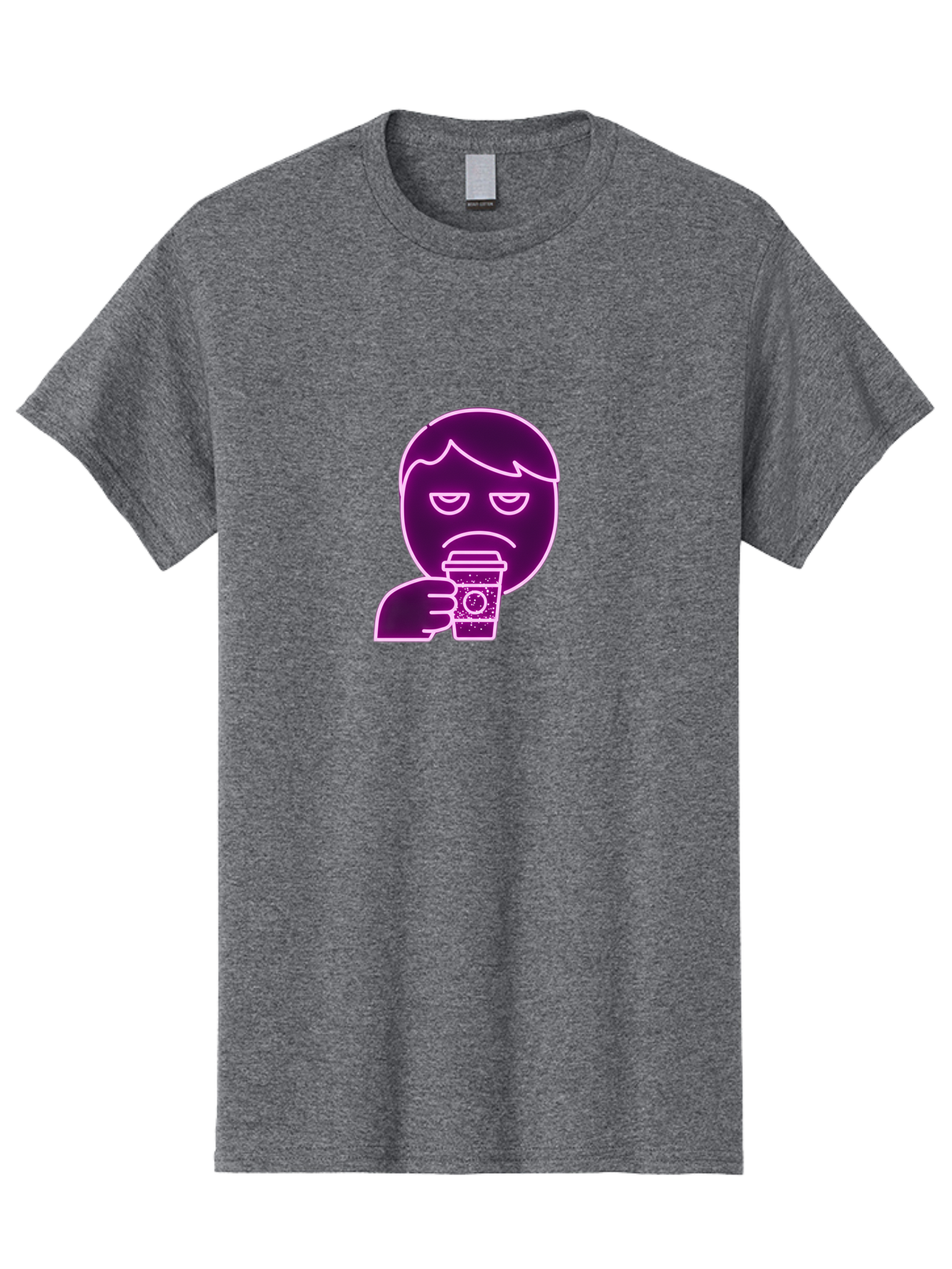 Disappointed-Coffee-Drinker Men'S Graphic Tee, 100% Cotton, Comfortable Casual Summer Wear, Machine Washable, Unhappy Person, Drinking Coffee, Sad Face, Frowning, Coffee Cup, Purple Illustration, Cartoon Character, Coffee Lover, Bab857 10