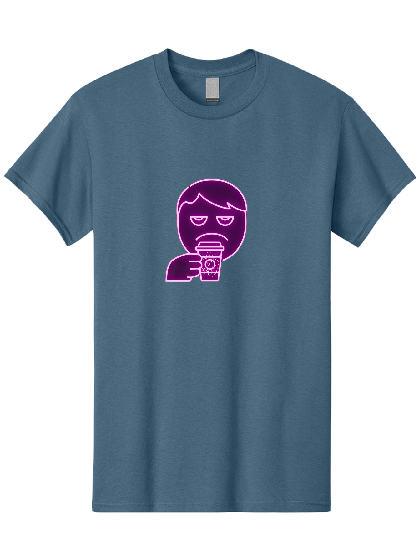 Disappointed-Coffee-Drinker Men'S Graphic Tee, 100% Cotton, Comfortable Casual Summer Wear, Machine Washable, Unhappy Person, Drinking Coffee, Sad Face, Frowning, Coffee Cup, Purple Illustration, Cartoon Character, Coffee Lover, Bab857 4
