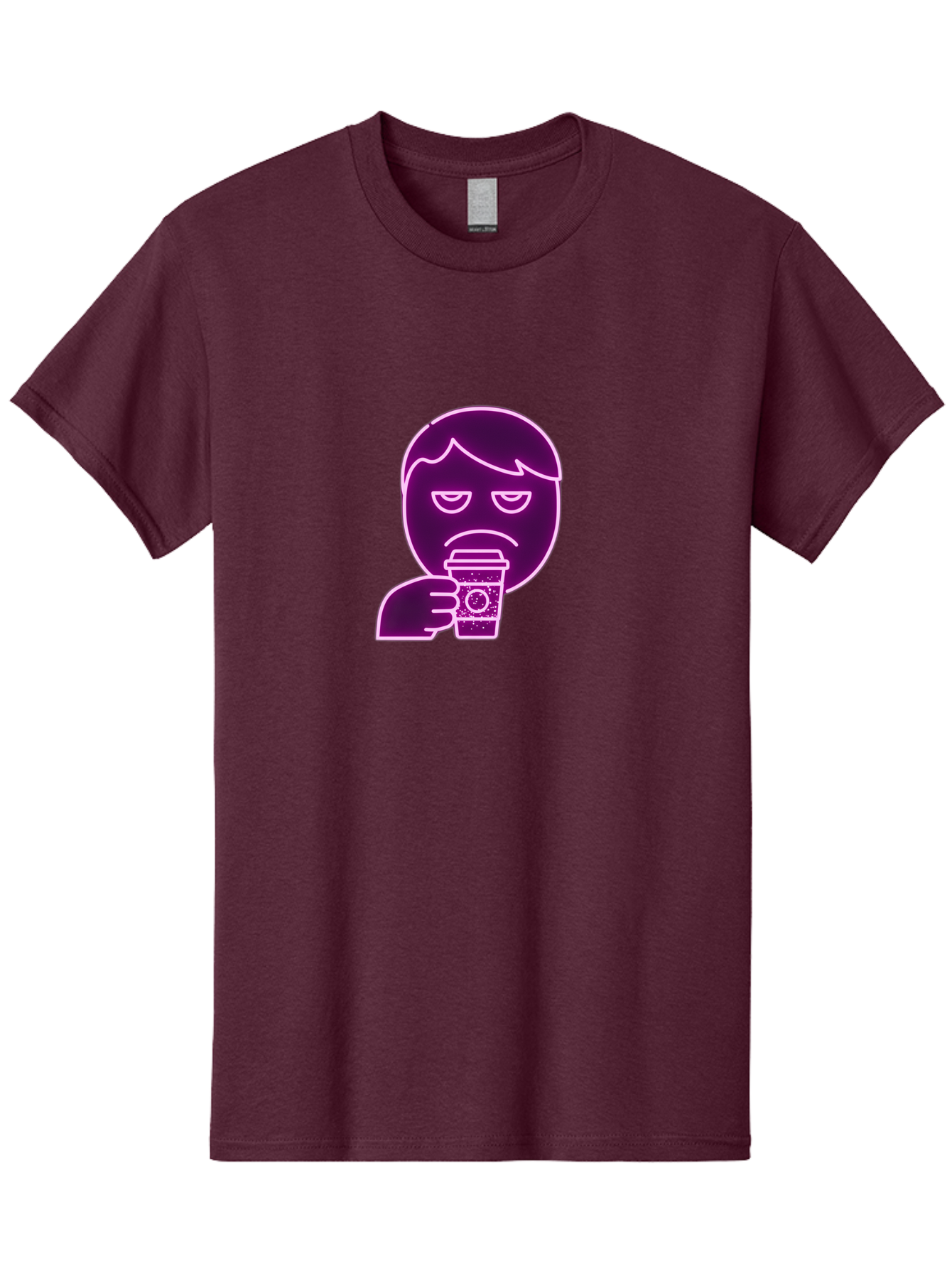 Disappointed-Coffee-Drinker Men'S Graphic Tee, 100% Cotton, Comfortable Casual Summer Wear, Machine Washable, Unhappy Person, Drinking Coffee, Sad Face, Frowning, Coffee Cup, Purple Illustration, Cartoon Character, Coffee Lover, Bab857 1
